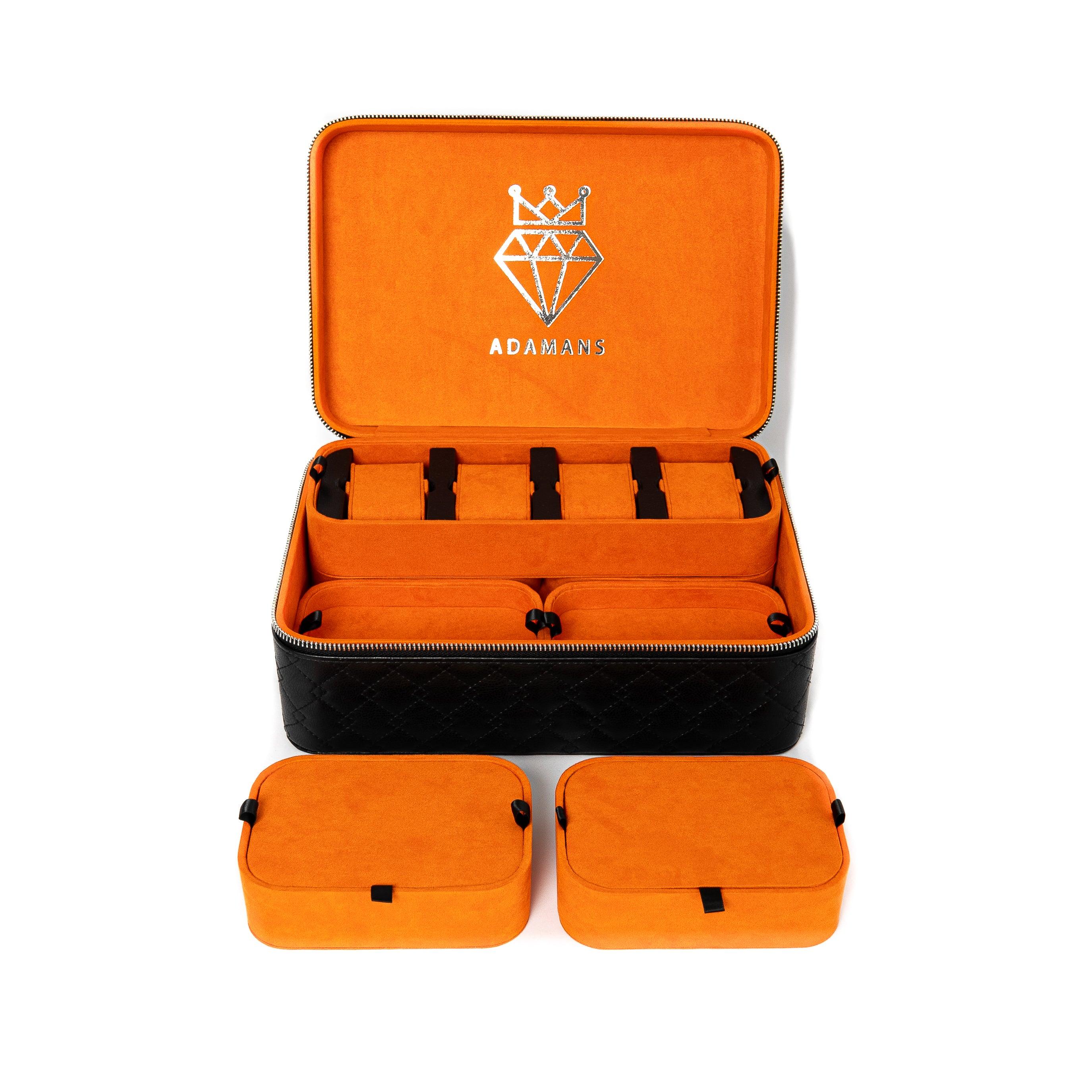 Leather Travel Jewelry Case - Jet Black & Orange - Image 10