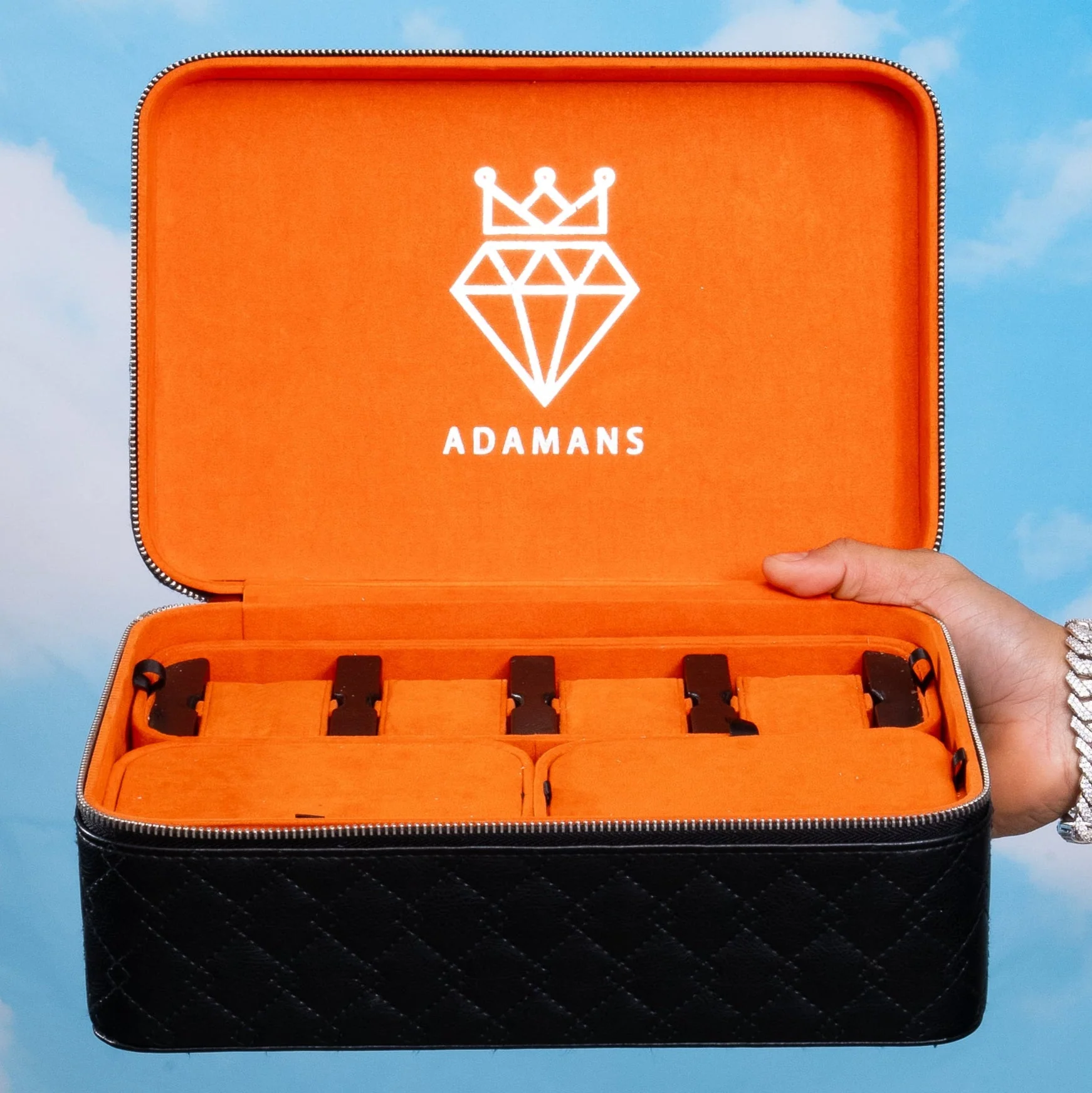 Leather Travel Jewelry Case - Jet Black & Orange - Image 14