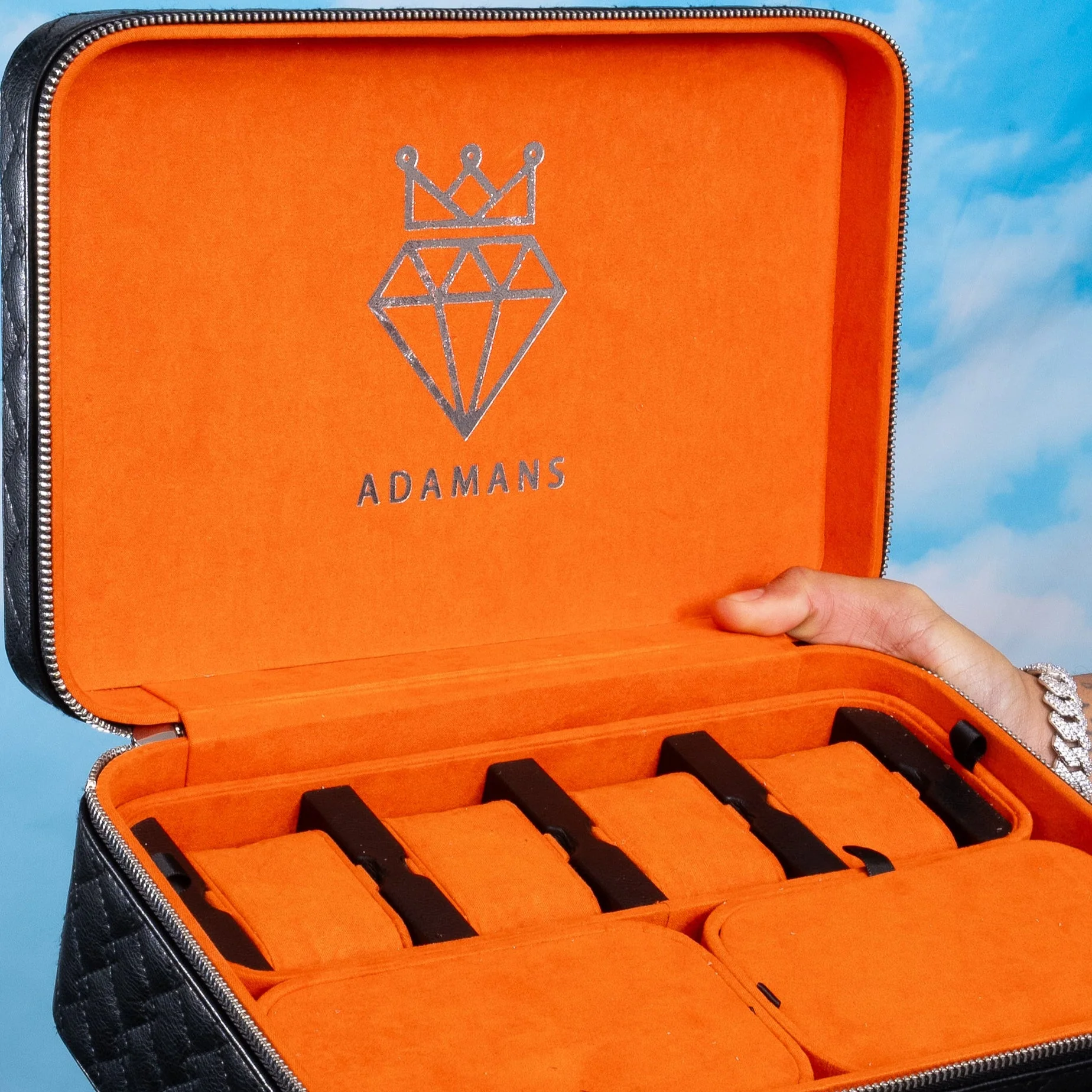 Leather Travel Jewelry Case - Jet Black & Orange - Image 15