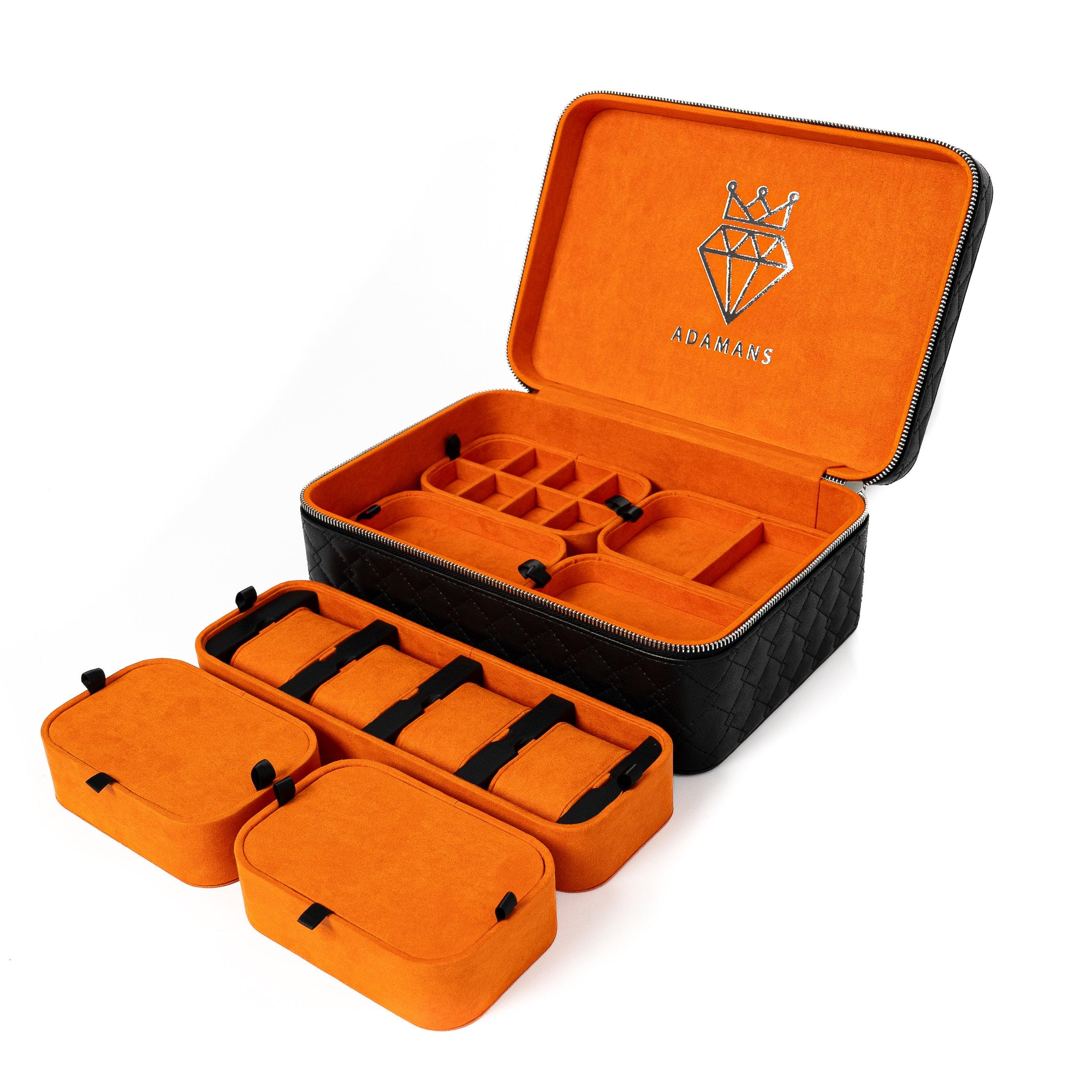 Leather Travel Jewelry Case - Jet Black & Orange - Image 2