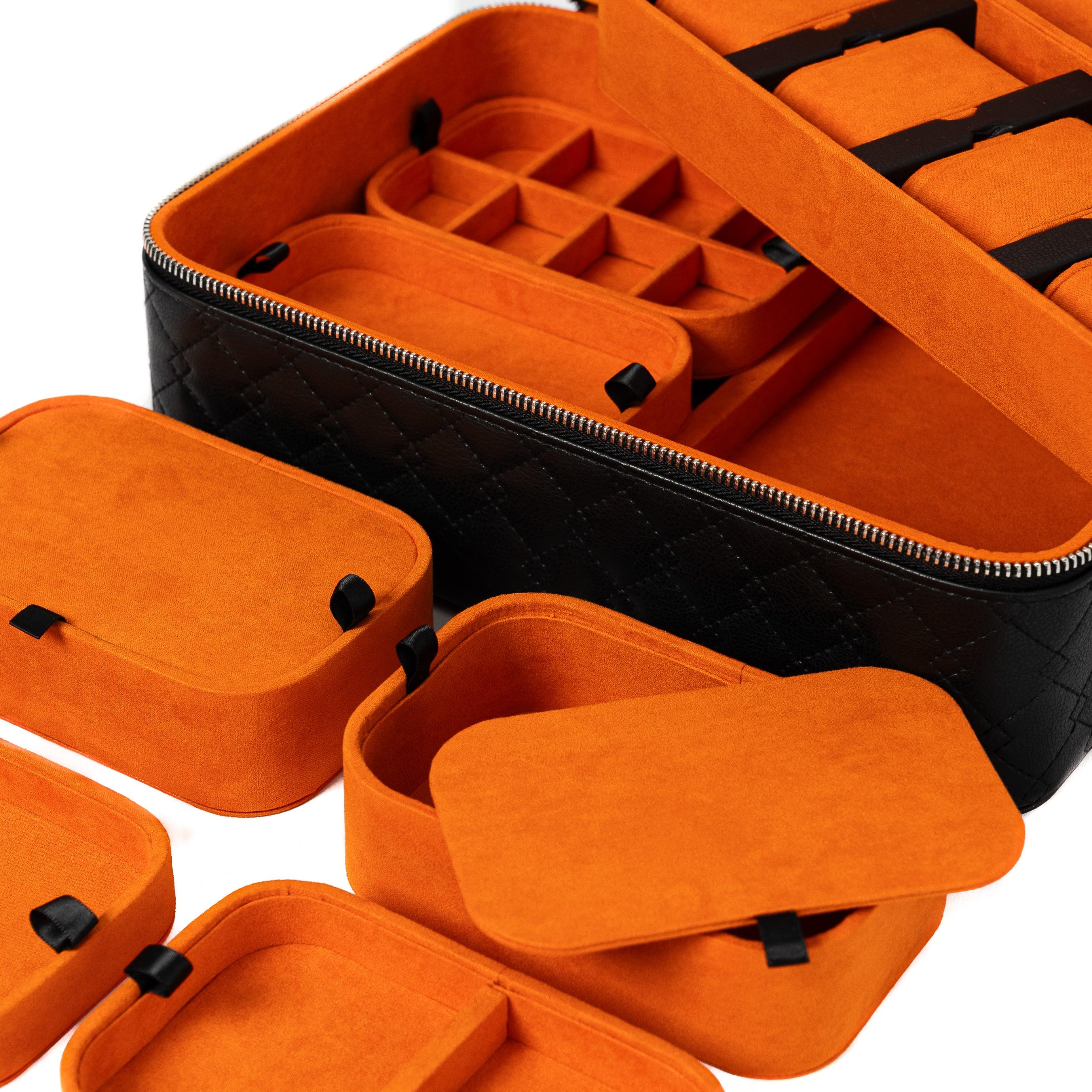 Leather Travel Jewelry Case - Jet Black & Orange - Image 3