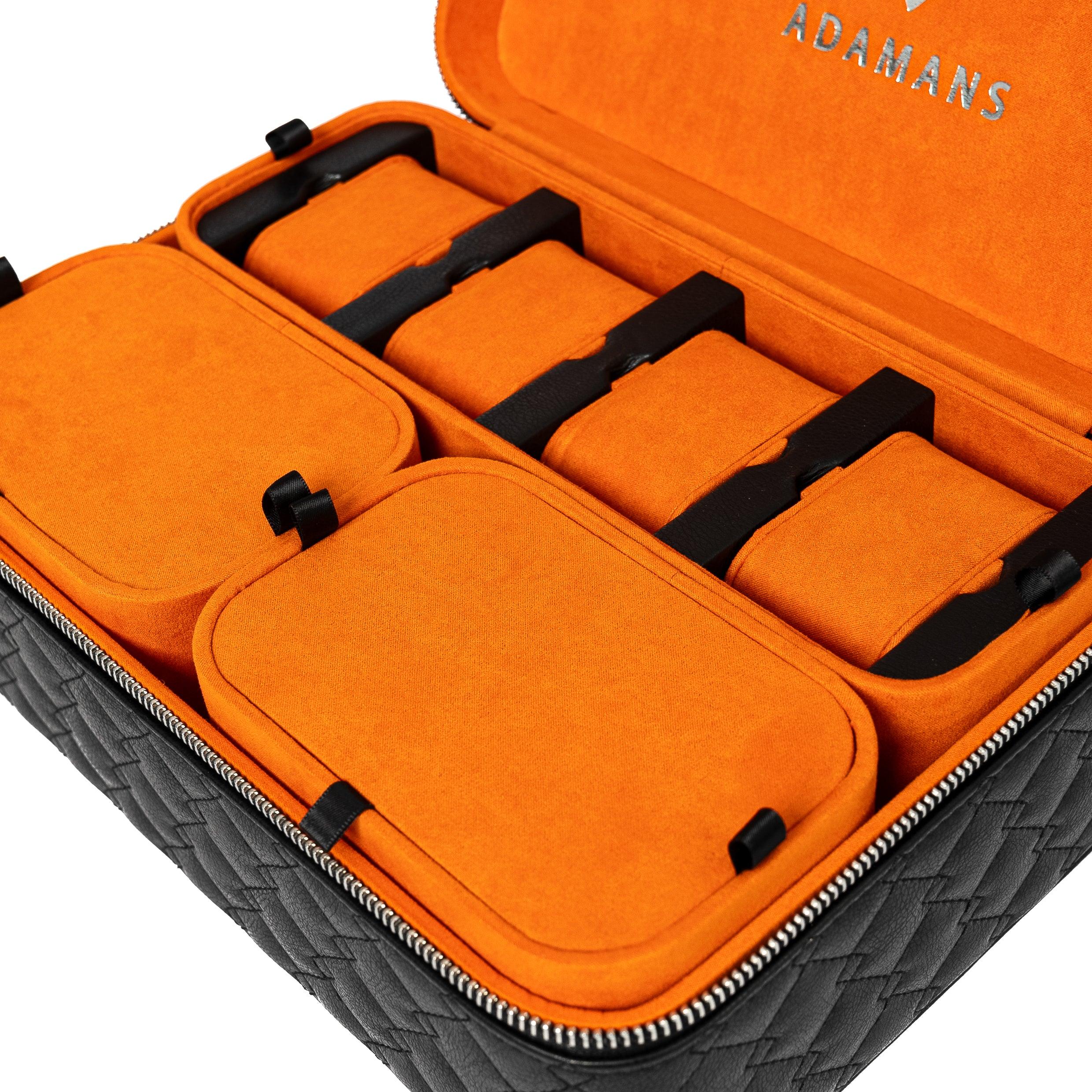 Leather Travel Jewelry Case - Jet Black & Orange - Image 4