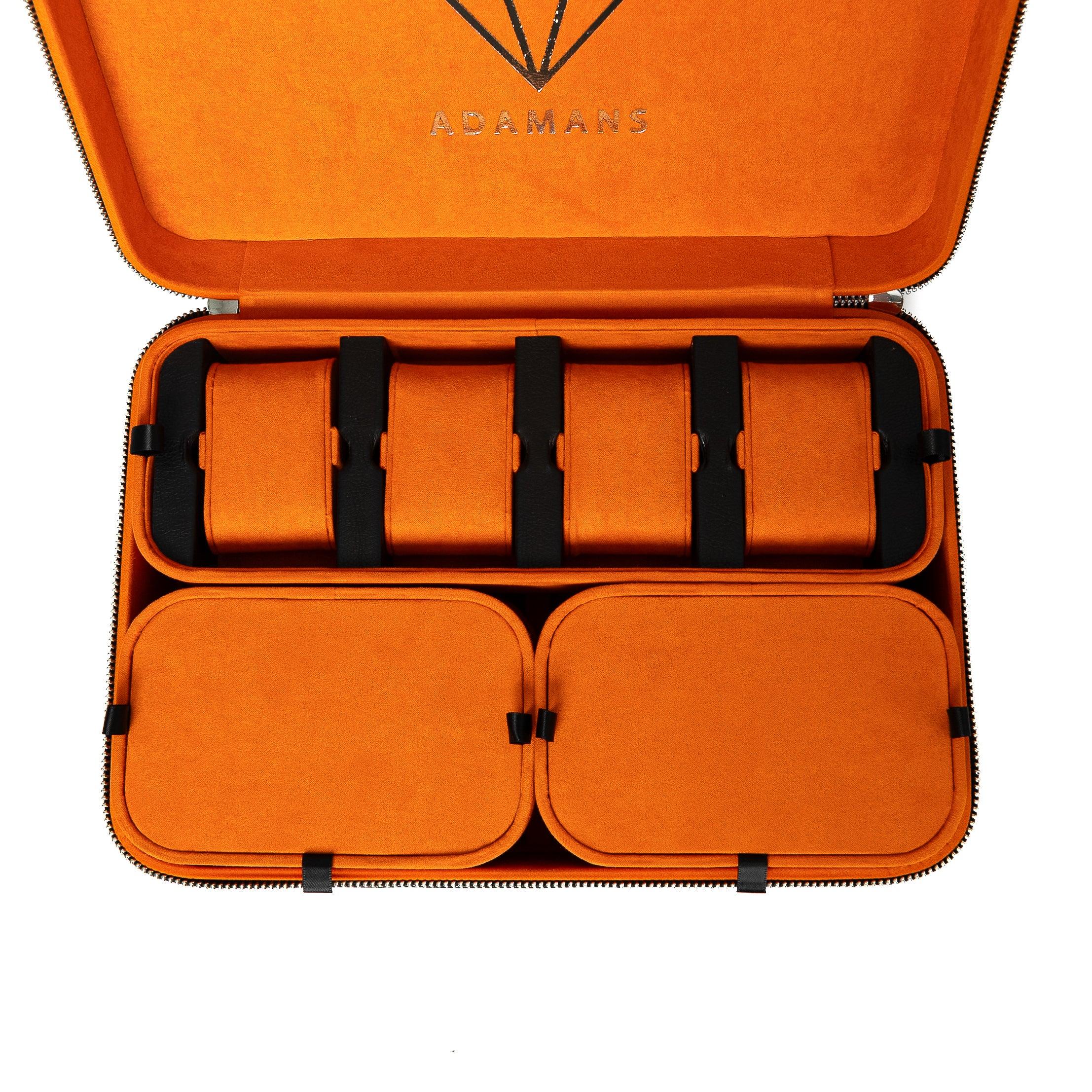 Leather Travel Jewelry Case - Jet Black & Orange - Image 8