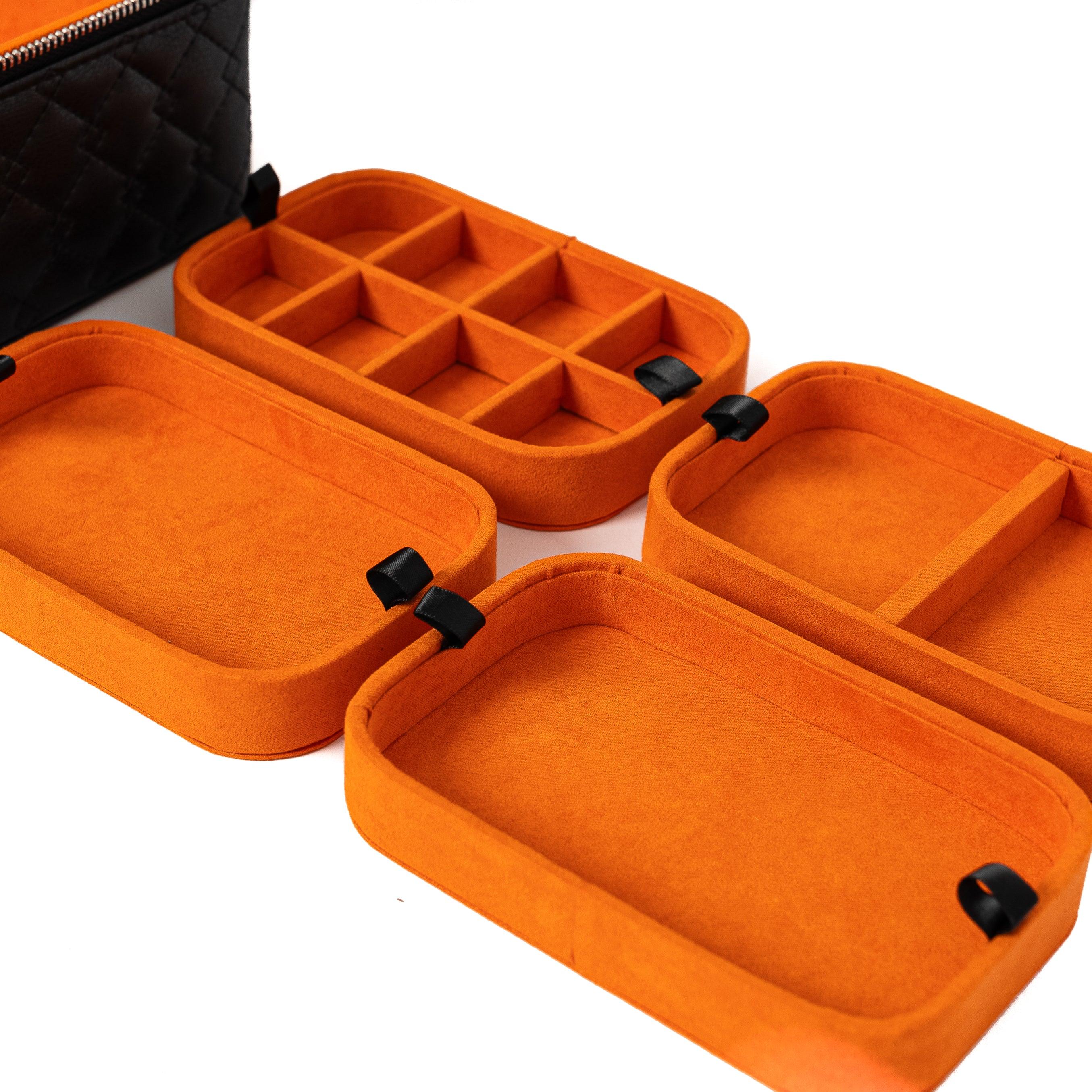 Leather Travel Jewelry Case - Jet Black & Orange - Image 9