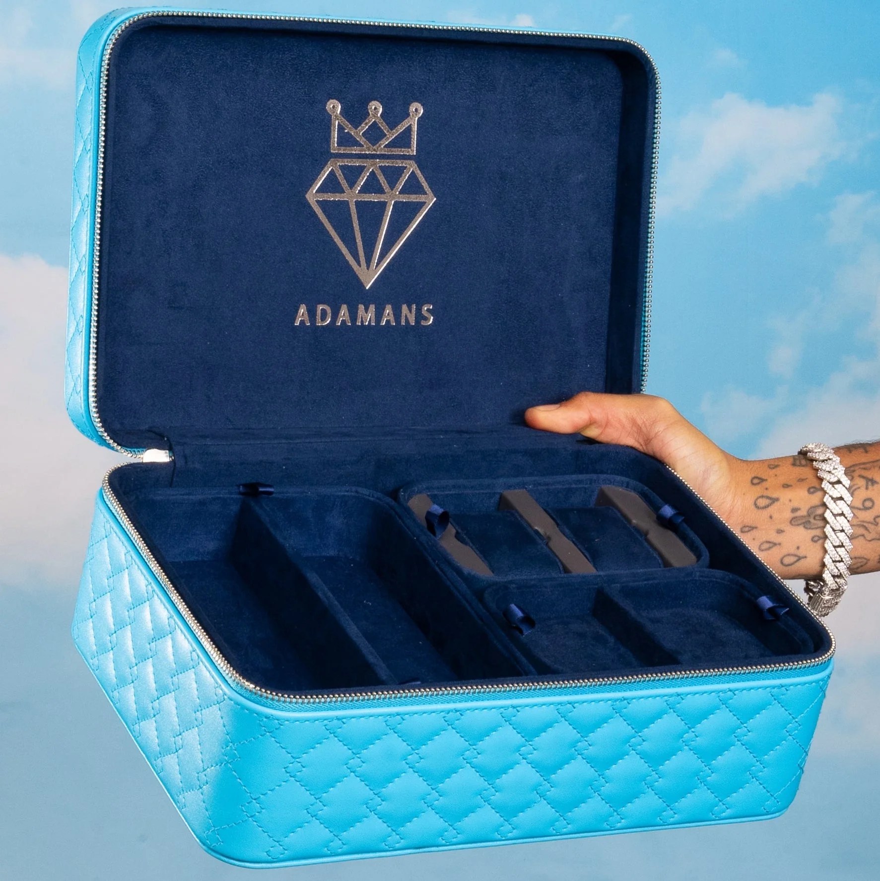Leather Travel Jewelry Case - Light Blue & Midnight Blue - Image 10
