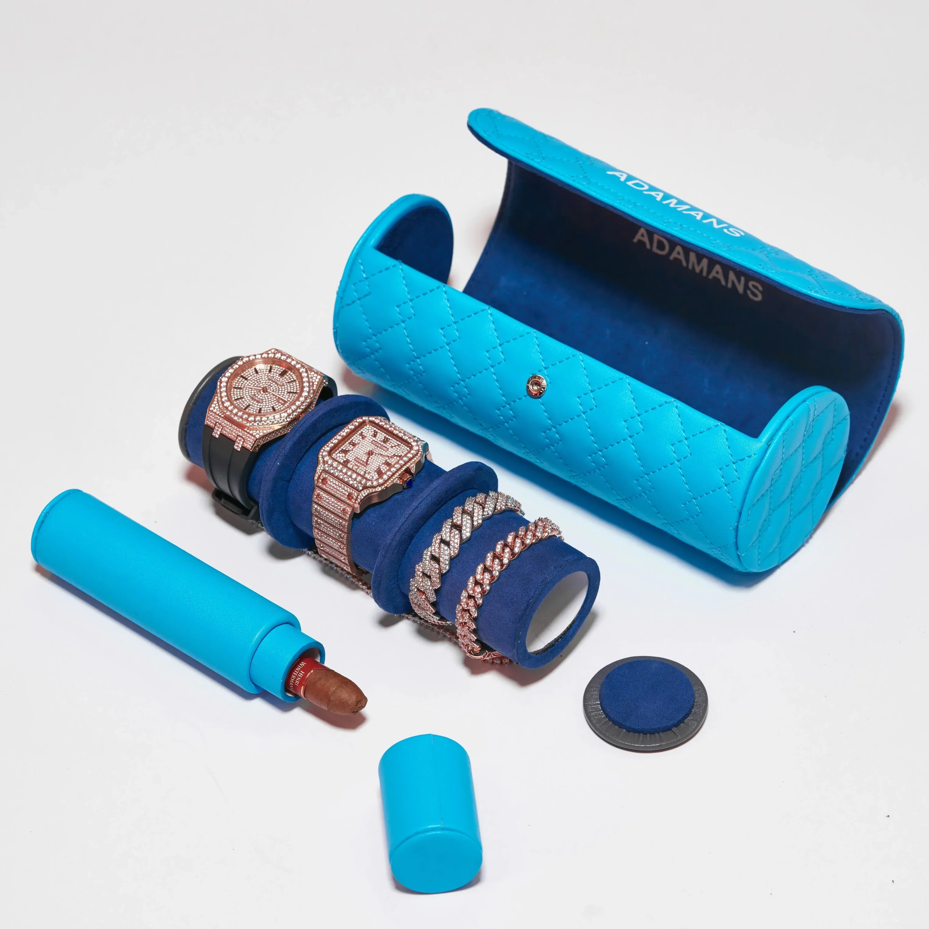 Leather Travel Watch Roll - Blue - Image 2