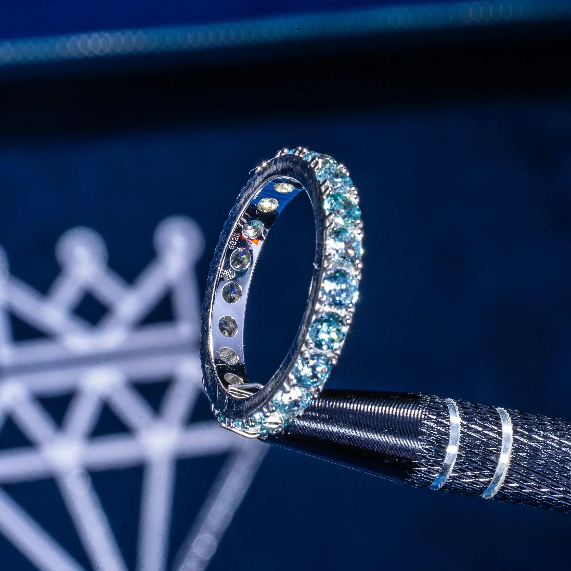 Light Blue Moissanite Tennis Ring - Silver - D Color - IF - Image 2