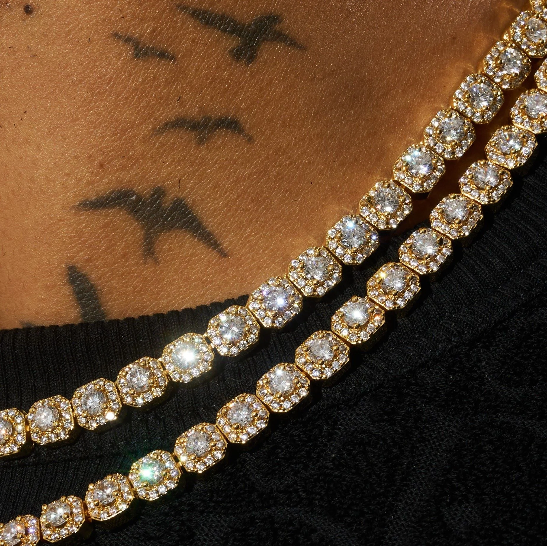 Micro Clustered Tennis Chain - Gold - Image 4