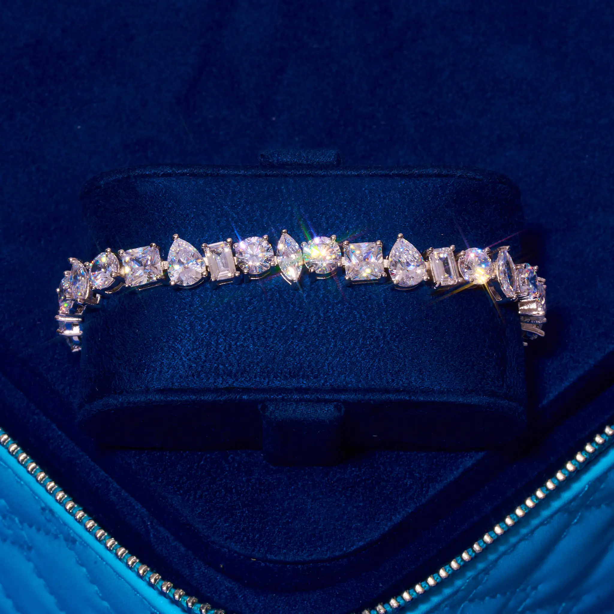 Mixed Shape Double Strand Tennis Bracelet - White Gold