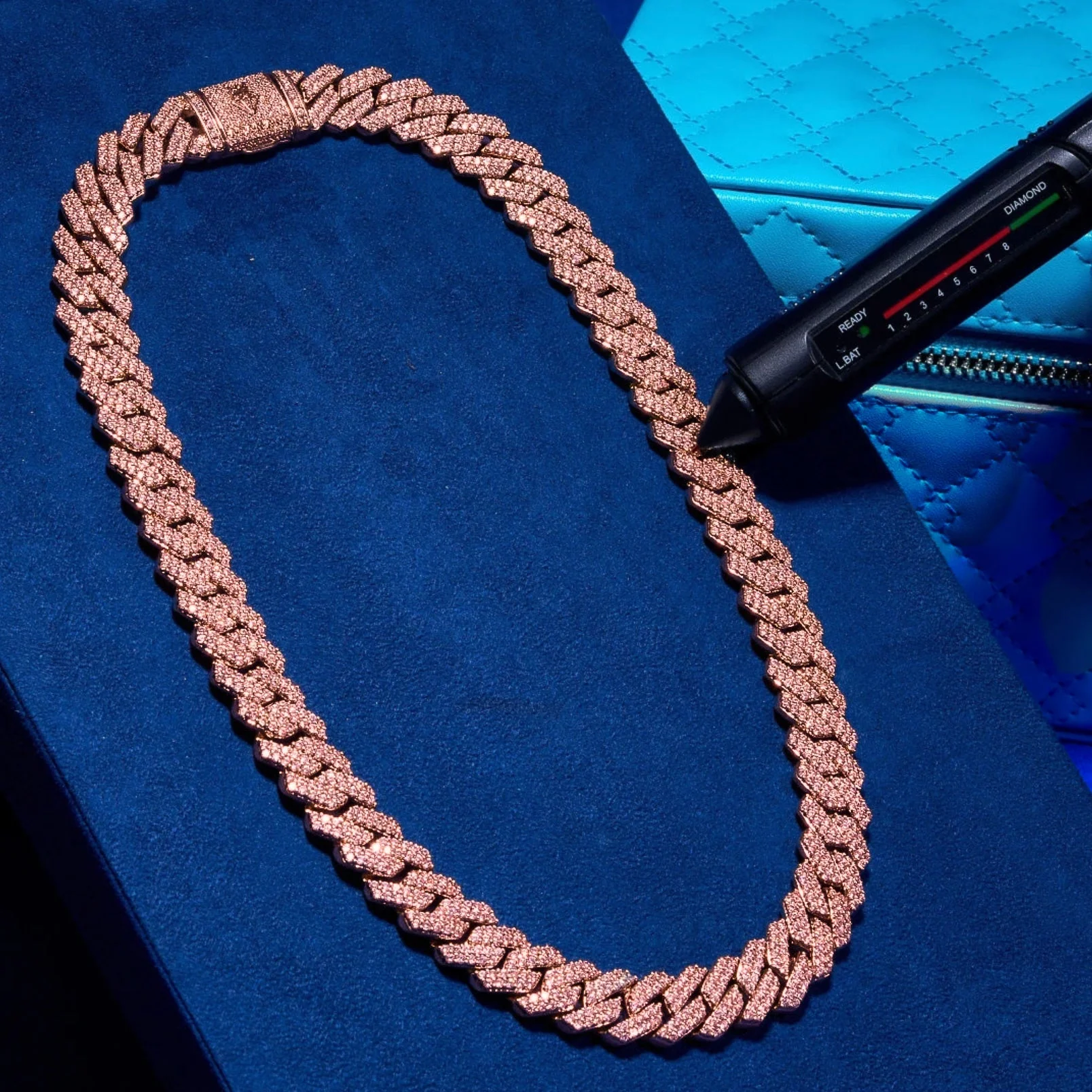 Moissanite 14mm Monaco Chain - 18k Rose Gold - D Color - IF - Image 2