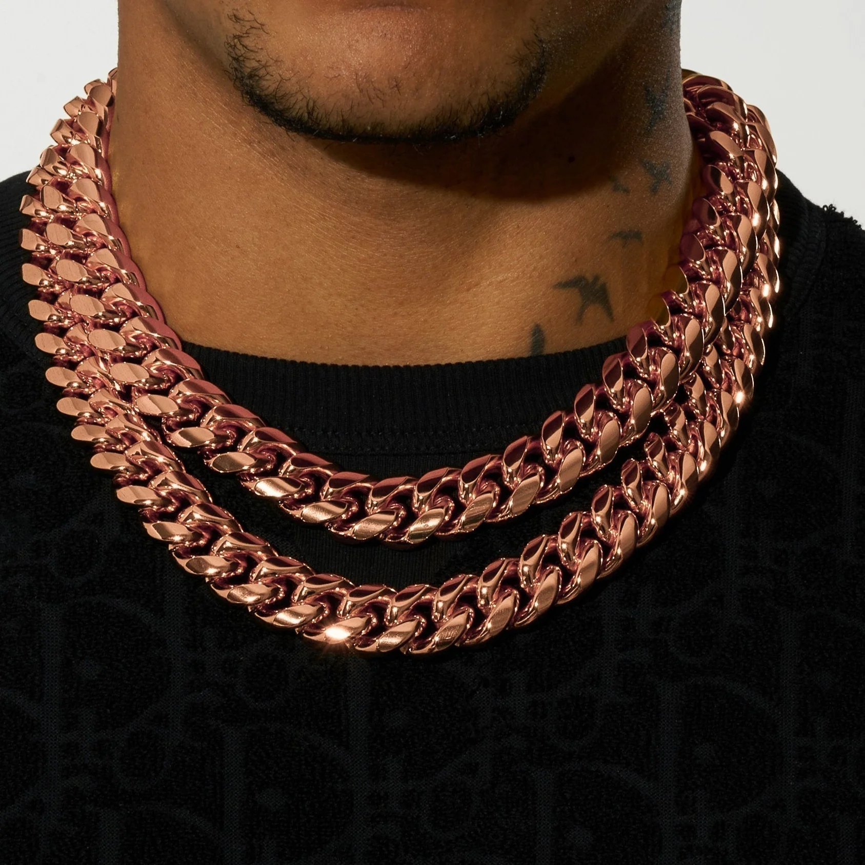 20mm Cuban Iced Clasp Chain - Rose Gold