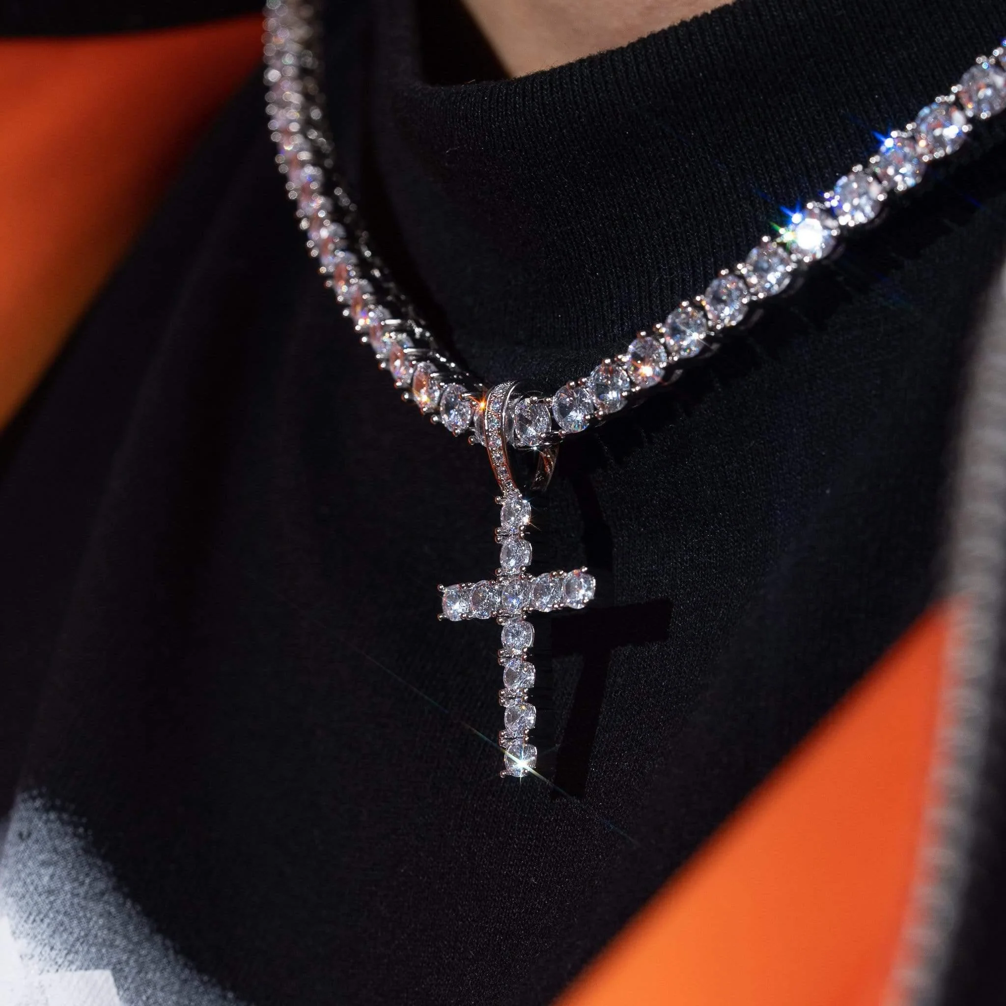 3.4CT Moissanite Cross Pendant - Silver - D Color - VVS1 - Image 4