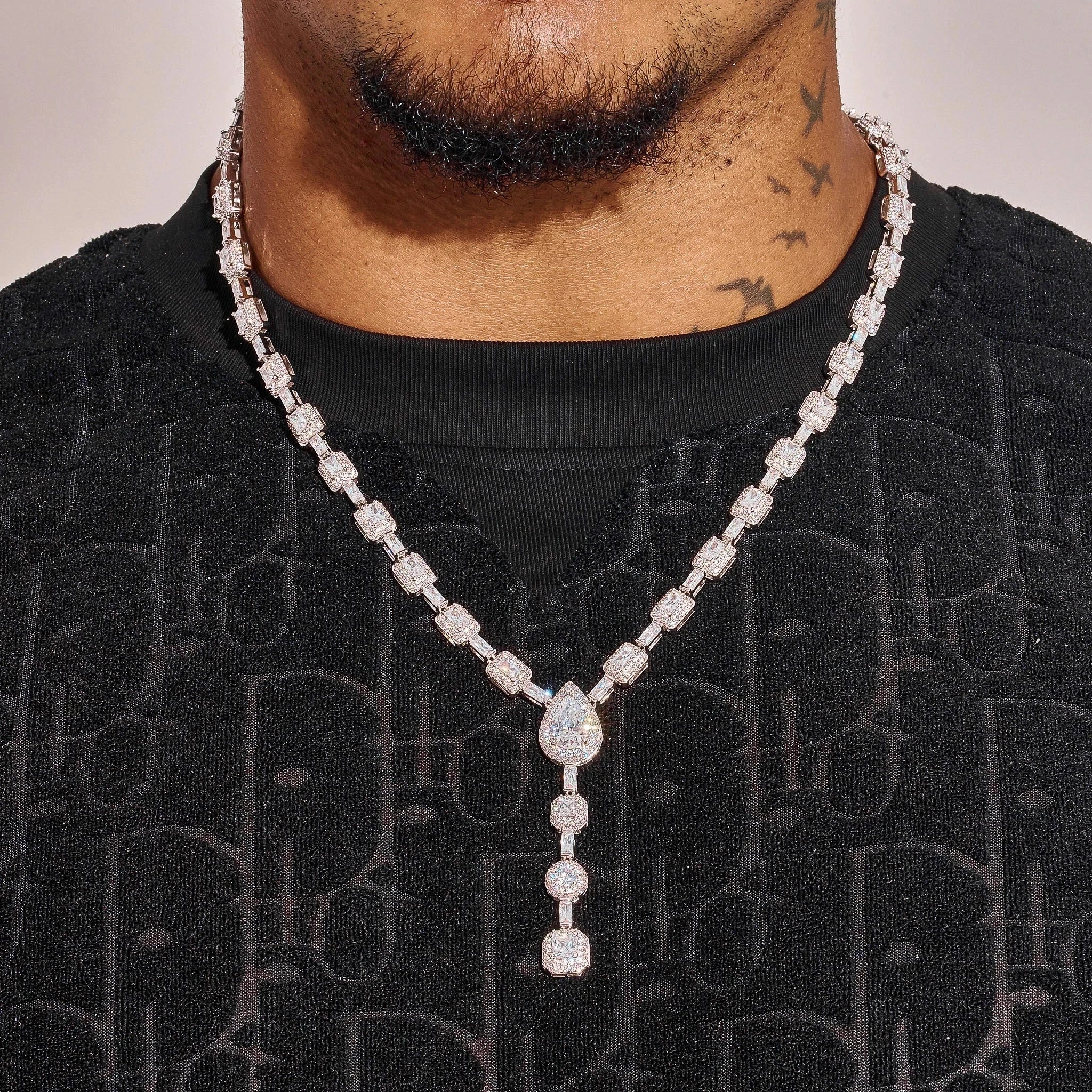 Moissanite Diamond Cushion Cut Lariat Chain - Silver - D Color - IF