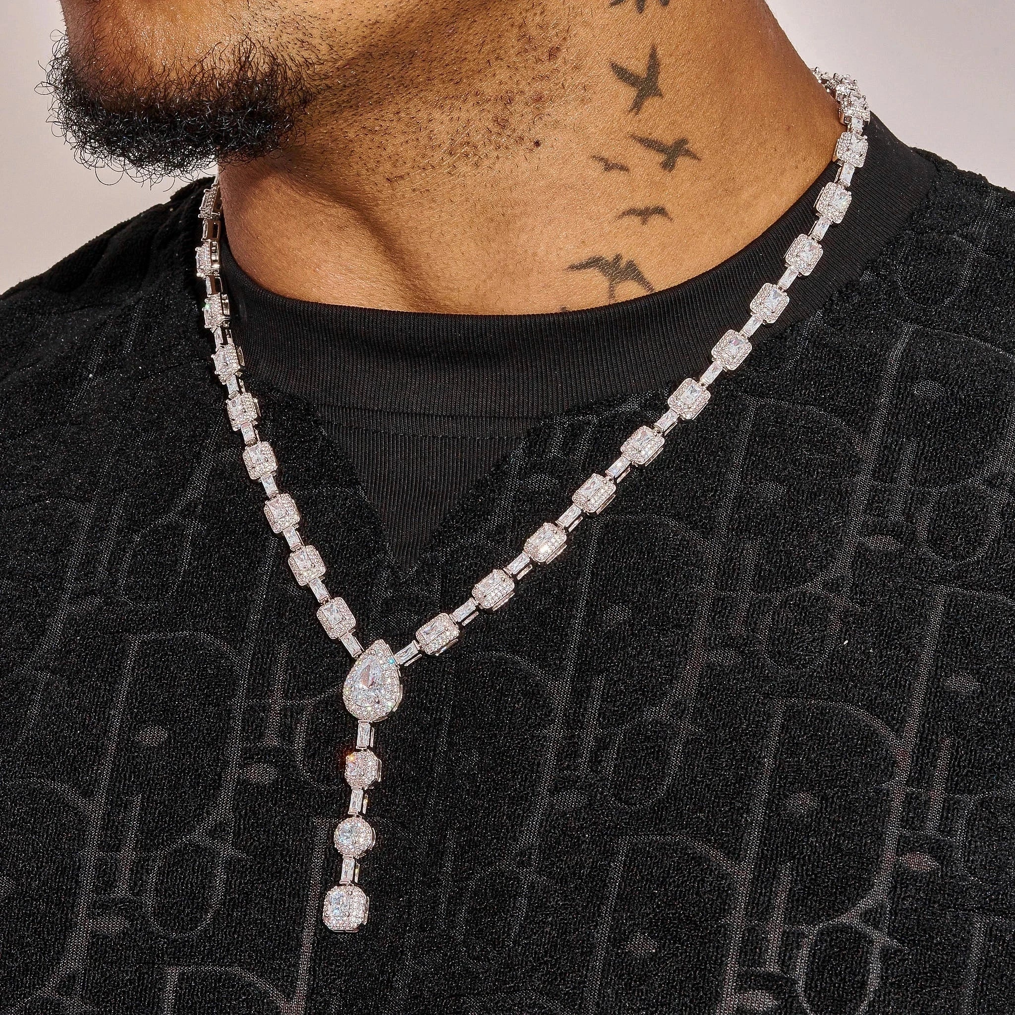 Moissanite Diamond Cushion Cut Lariat Chain - Silver - D Color - IF - Image 2