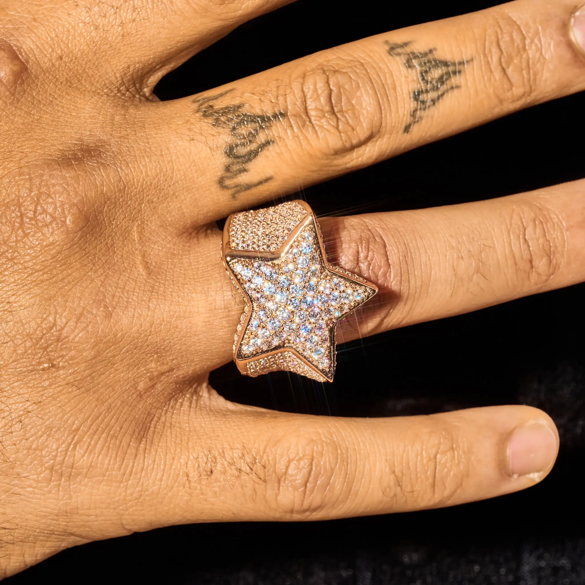 Moissanite Iced Star Ring - Rose Gold - Silver - D Color - IF