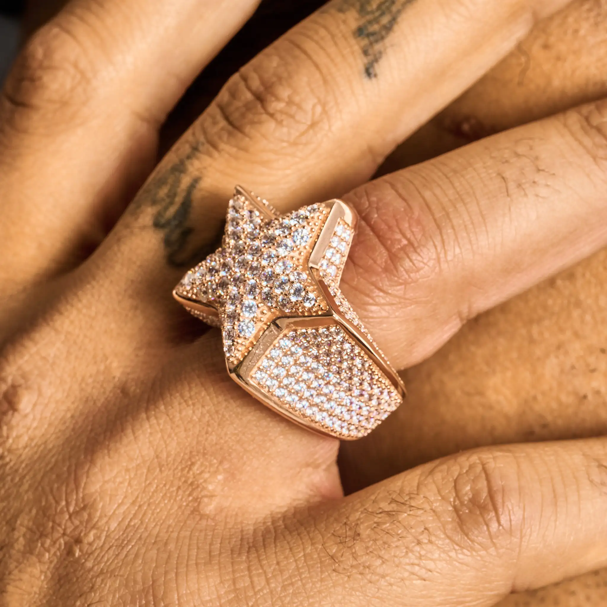 Moissanite Iced Star Ring - Rose Gold - Silver - D Color - IF - Image 2