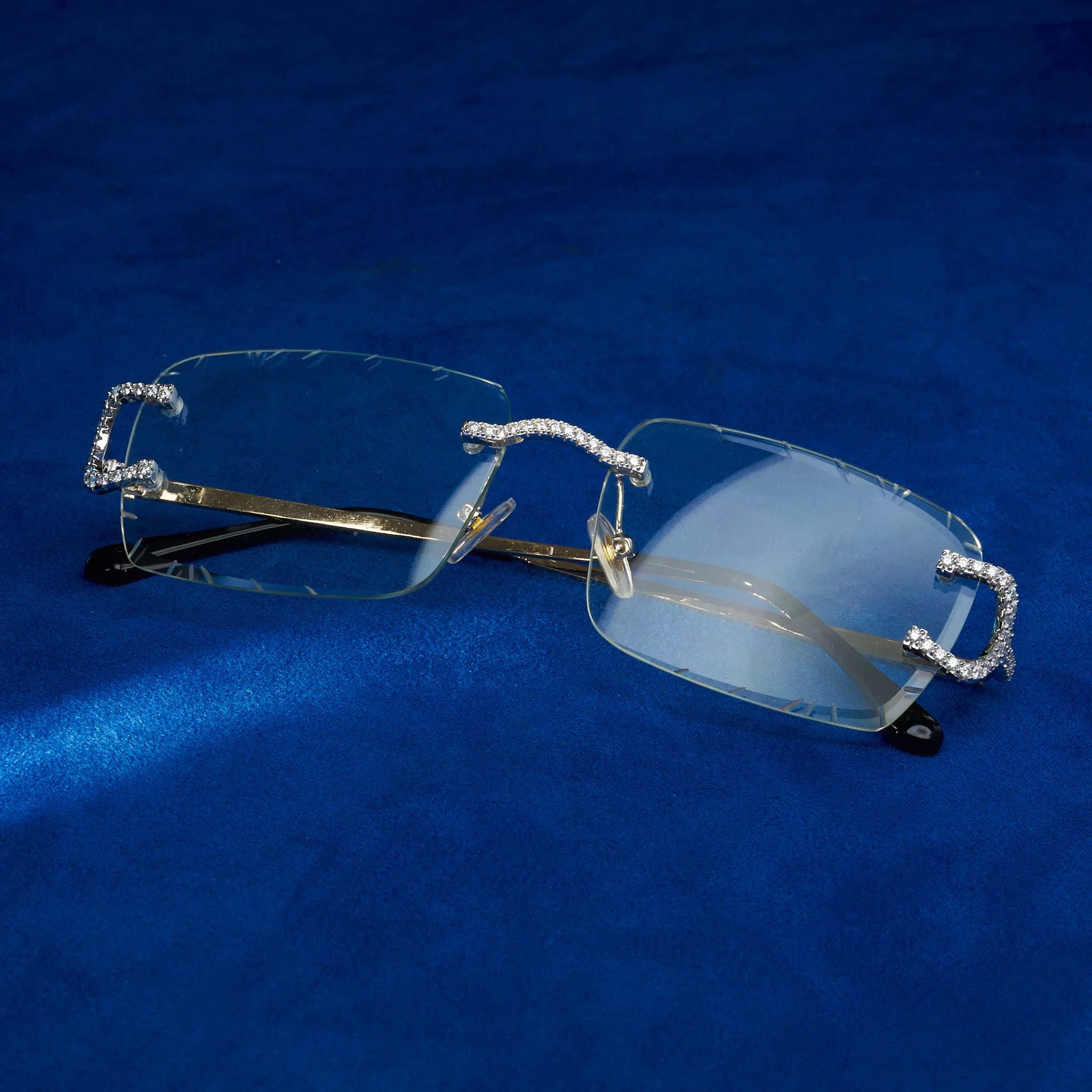 Moissanite Prong Sunglasses Clear - Silver - D Color - IF