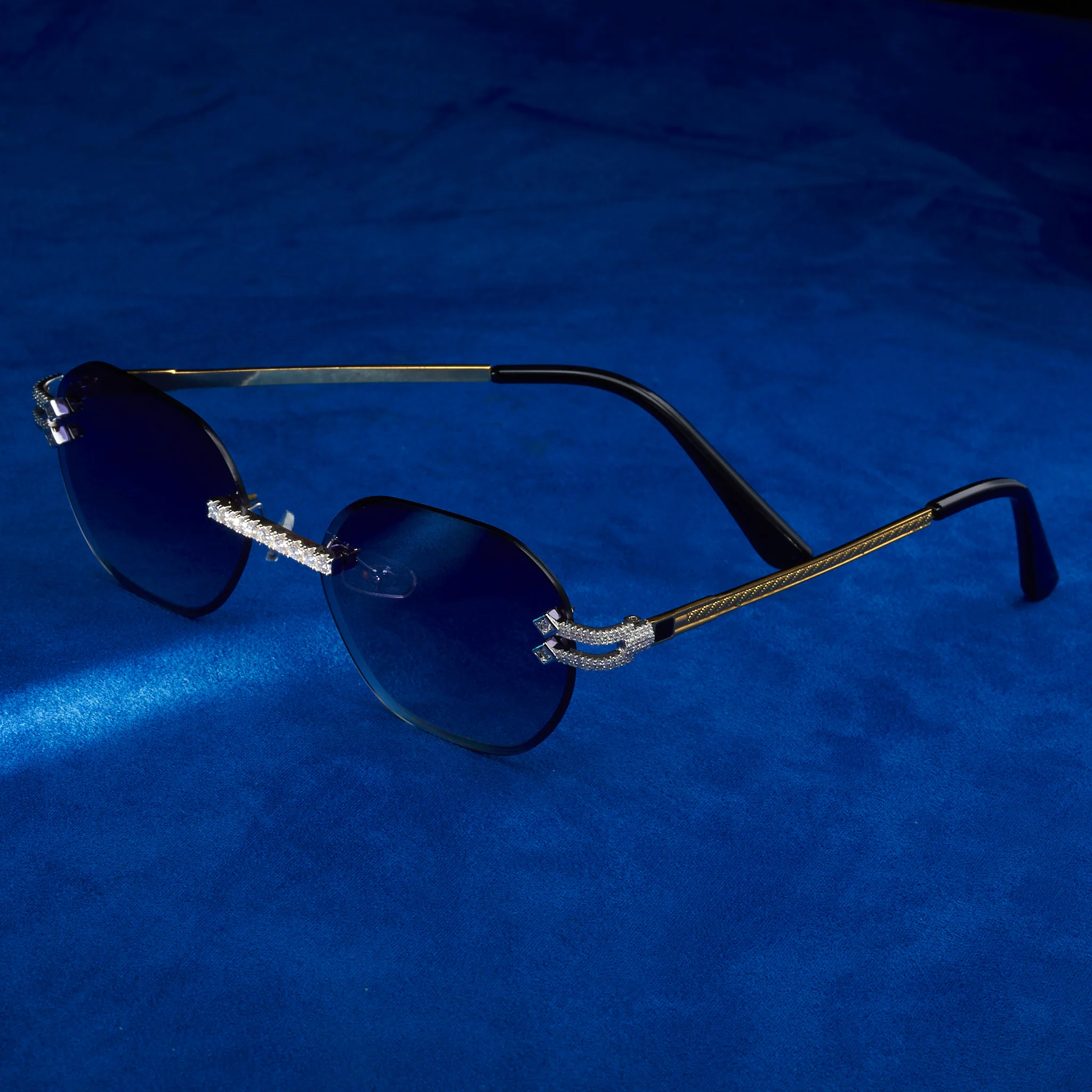 Moissanite Rimless Wayfarer Sunglasses Black - 925 Silver - D COLOR - VVS1 - Image 2