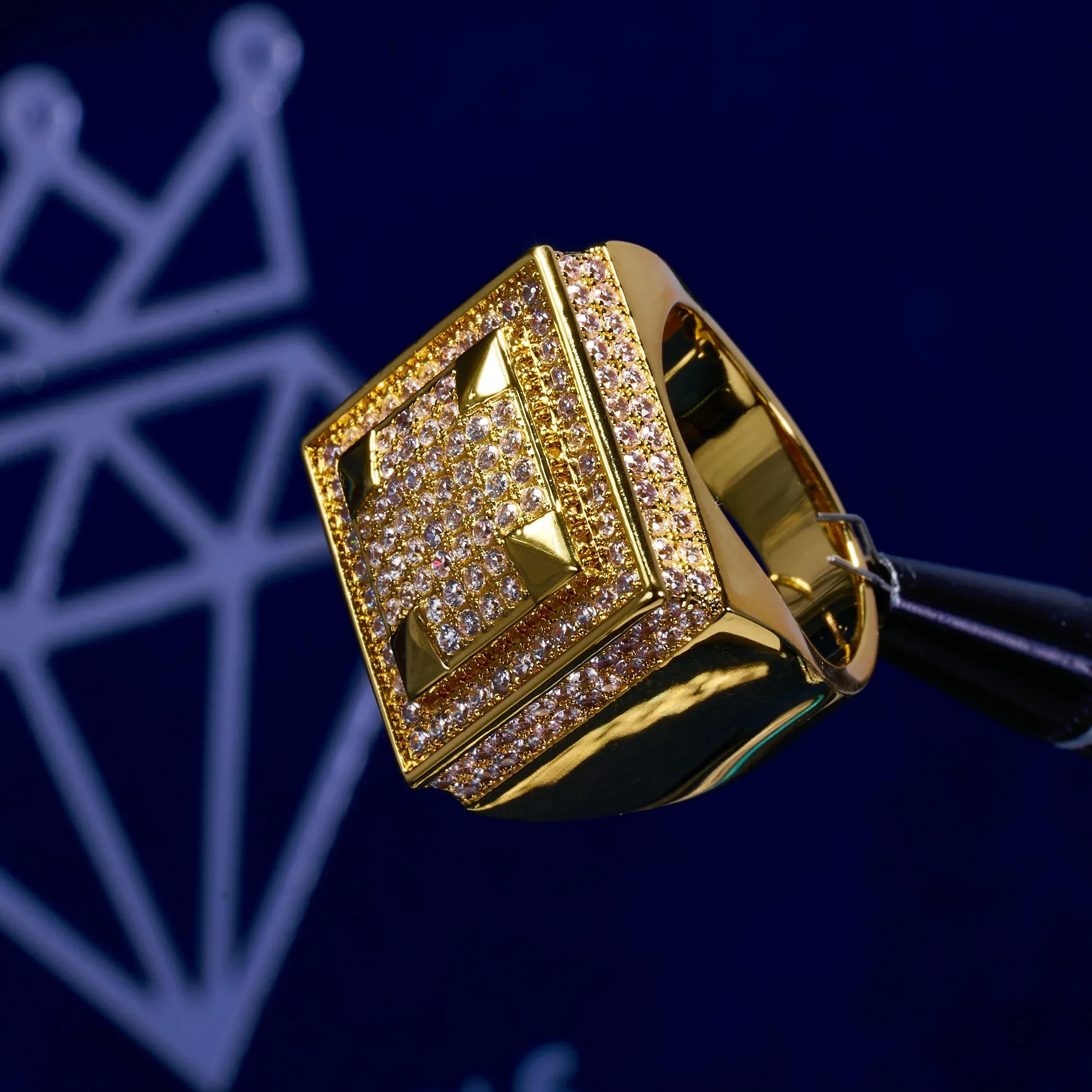 Moissanite Square Paved Ring - 18k Gold - D Color - IF