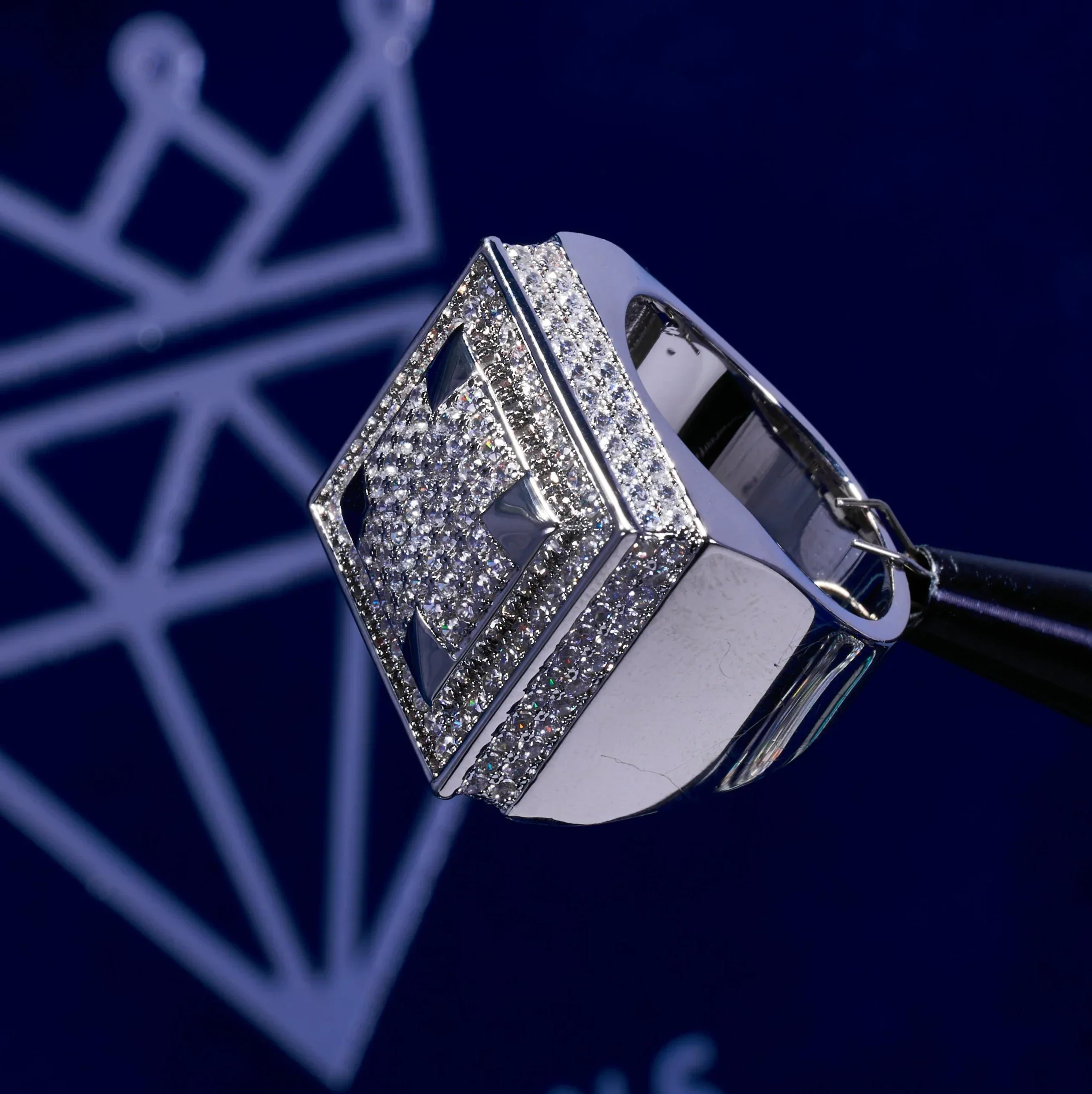 Moissanite Square Paved Ring - Silver - D Color - IF