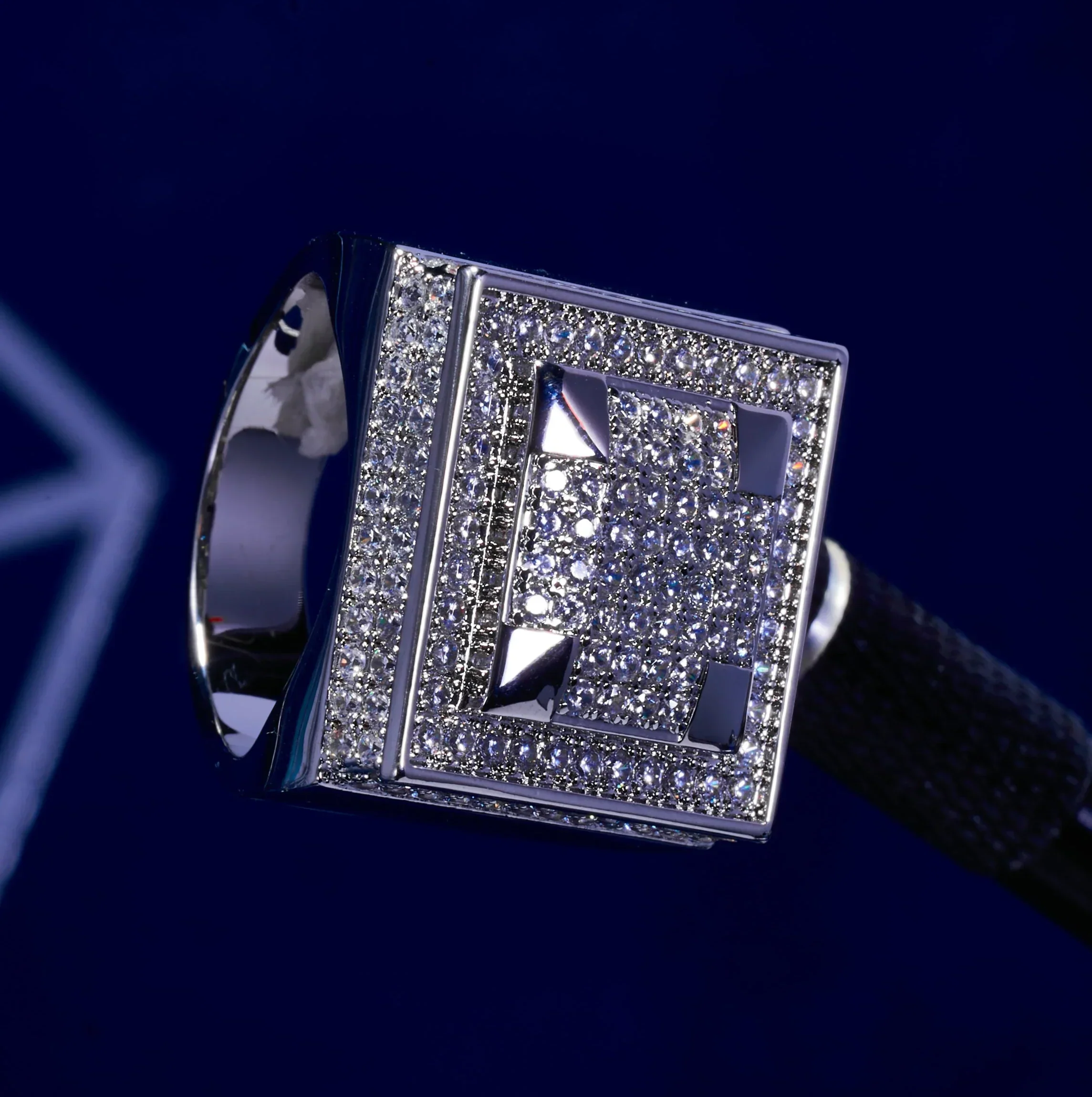 Moissanite Square Paved Ring - Silver - D Color - IF - Image 2