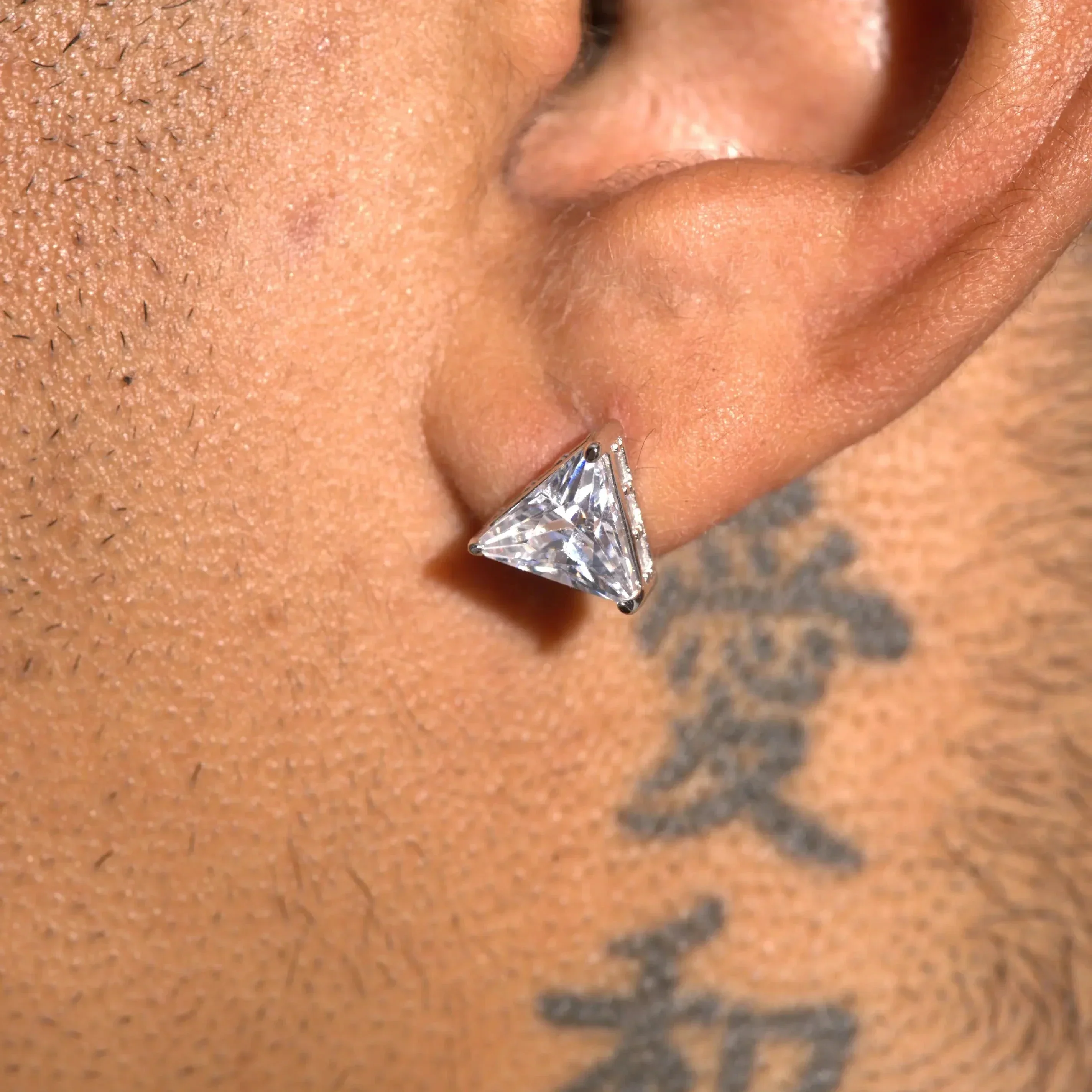 Triangle & Baguette Cut Stud Earrings- White Gold - Image 2