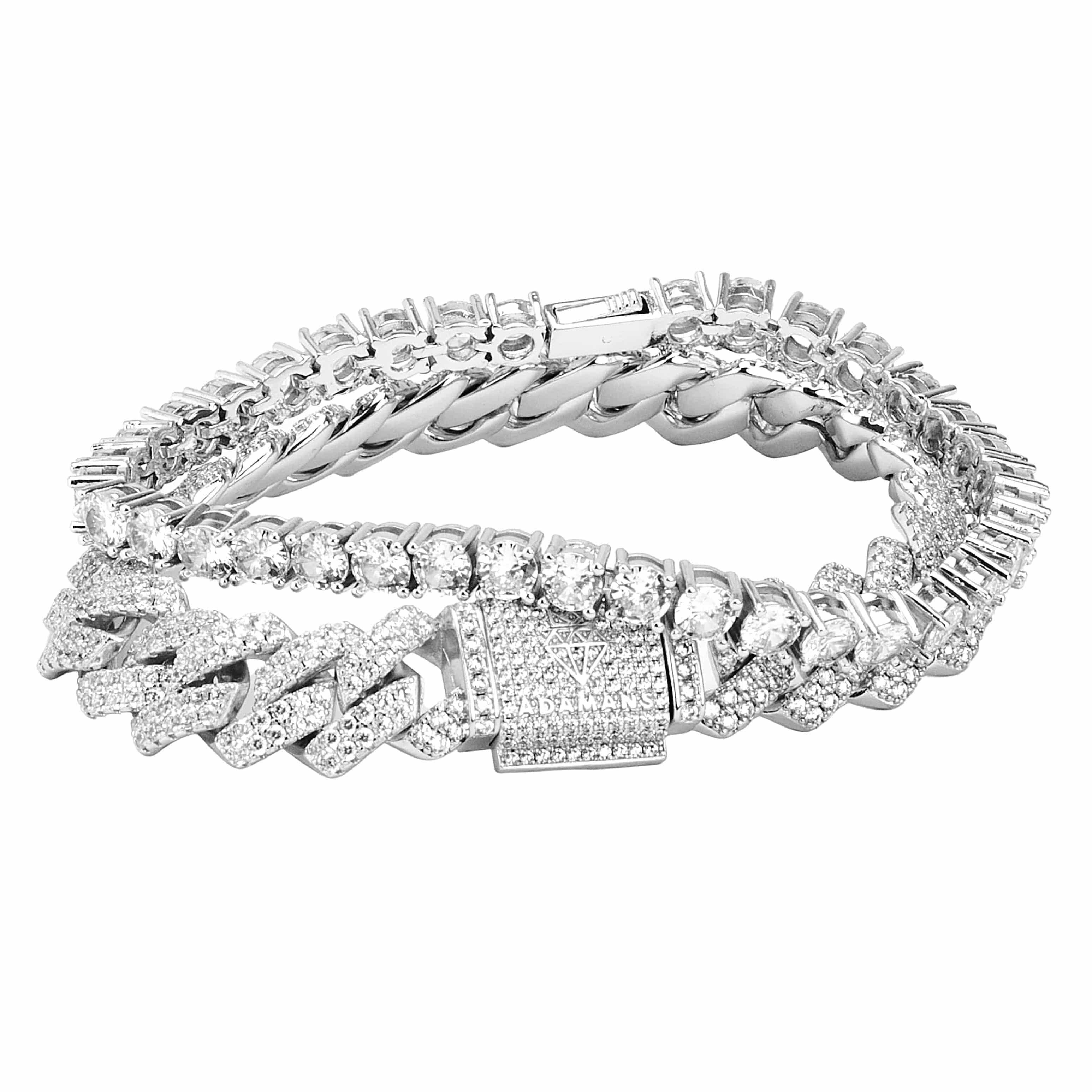 Diamond Monaco Link + Tennis Bracelet Bundle - 14K White Gold - Image 3