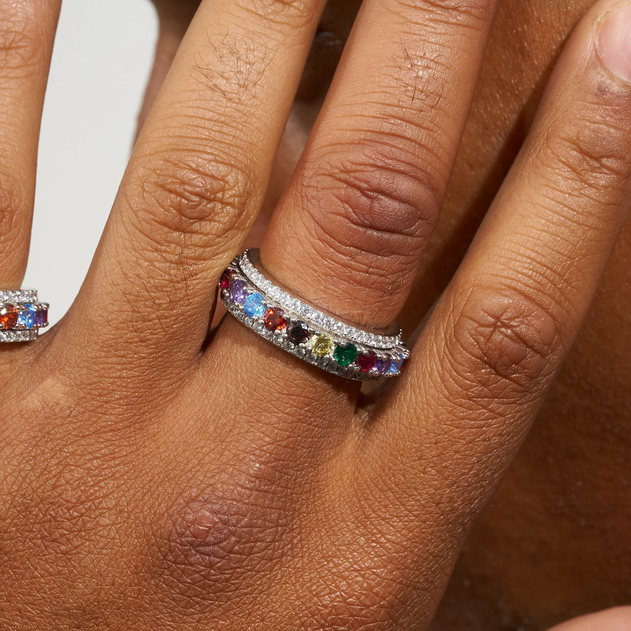 Multi-Colored Gemstone Rotating Ring - 925 Silver - Image 4