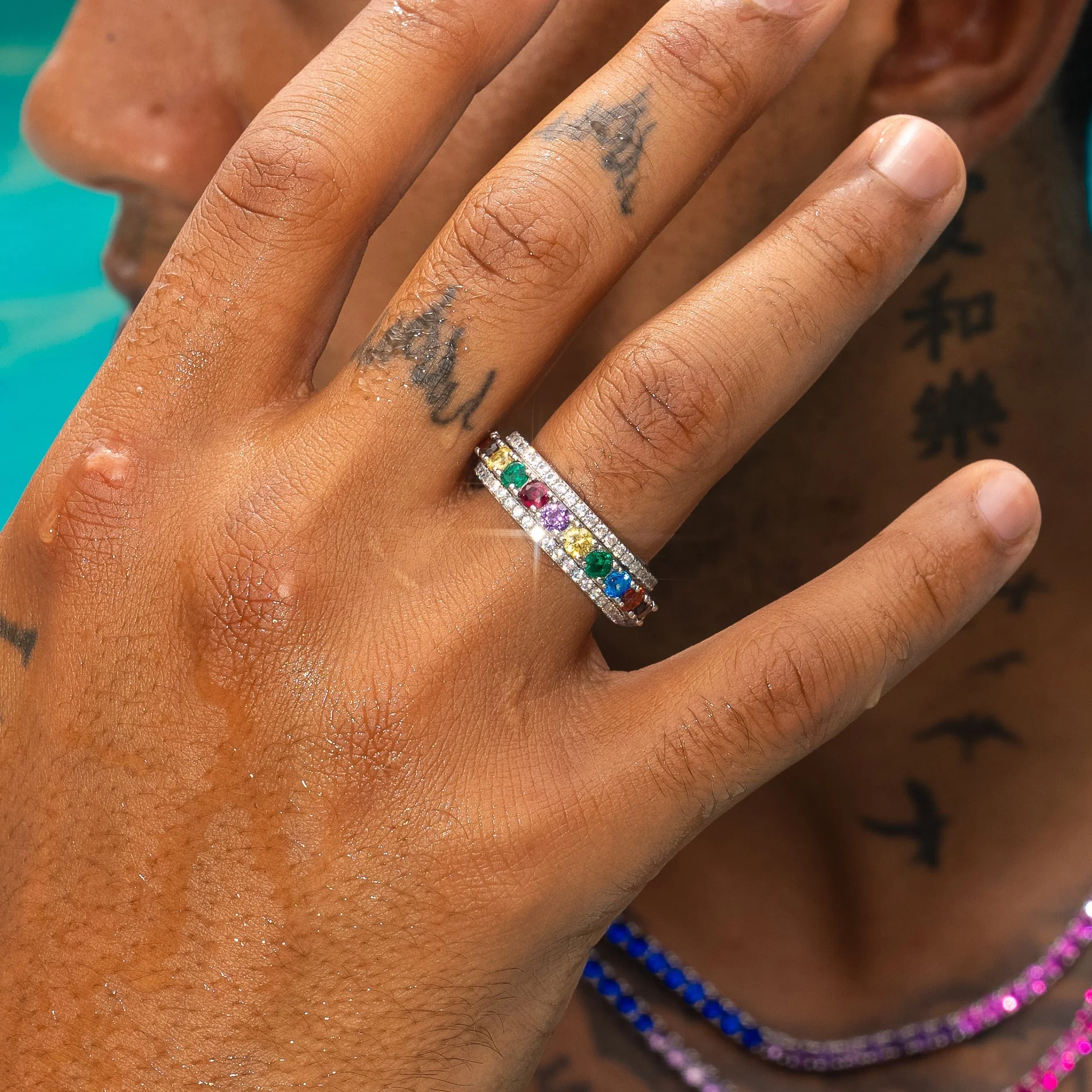 Multi-Colored Gemstone Rotating Ring - 925 Silver - Image 6