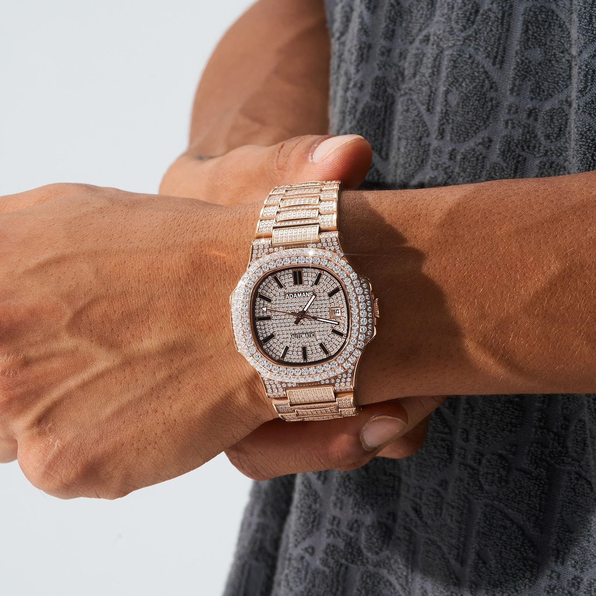 Paved Circle Face VVS Diamond Watch - Gold - Image 2