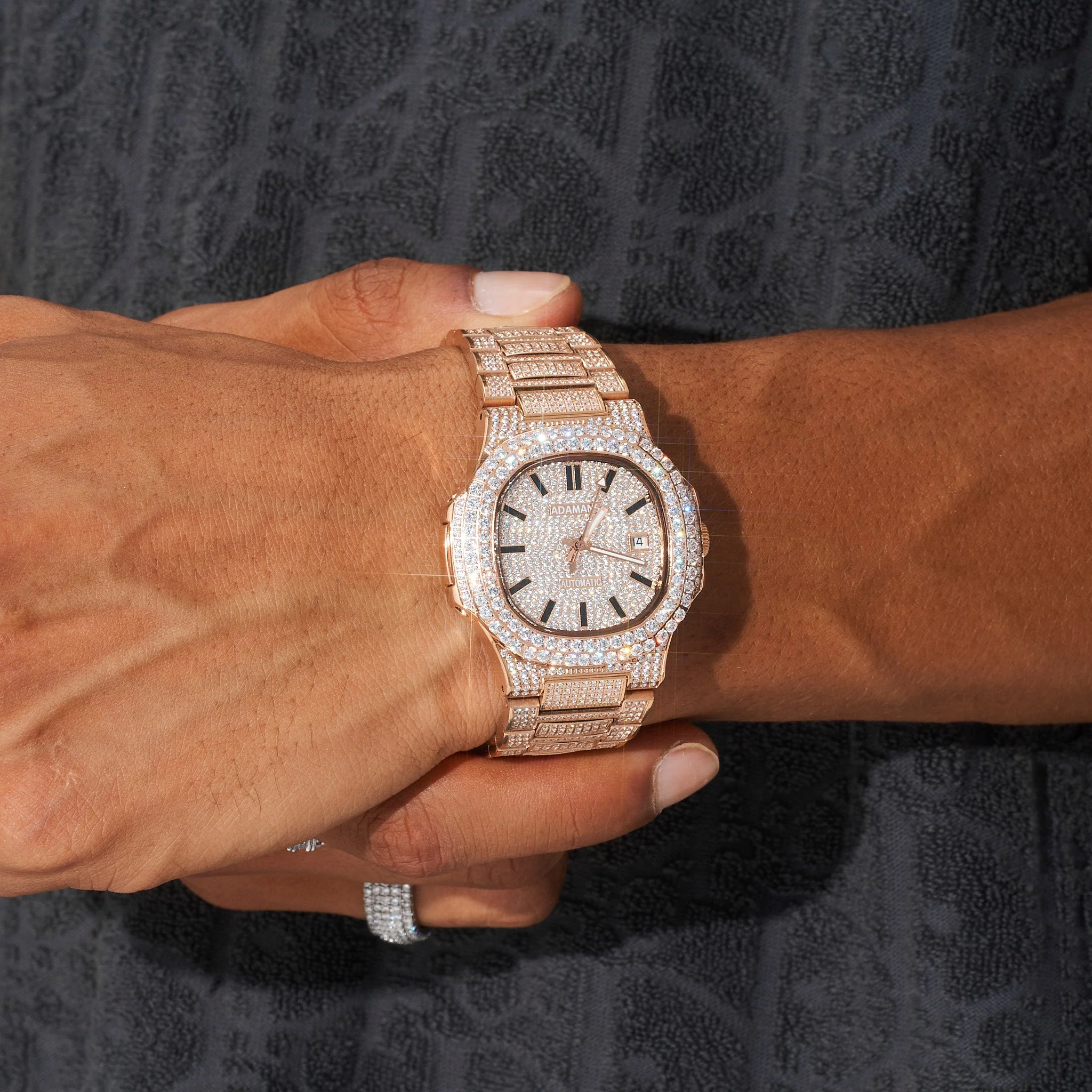 Paved Circle Face VVS Diamond Watch - Gold - Image 5
