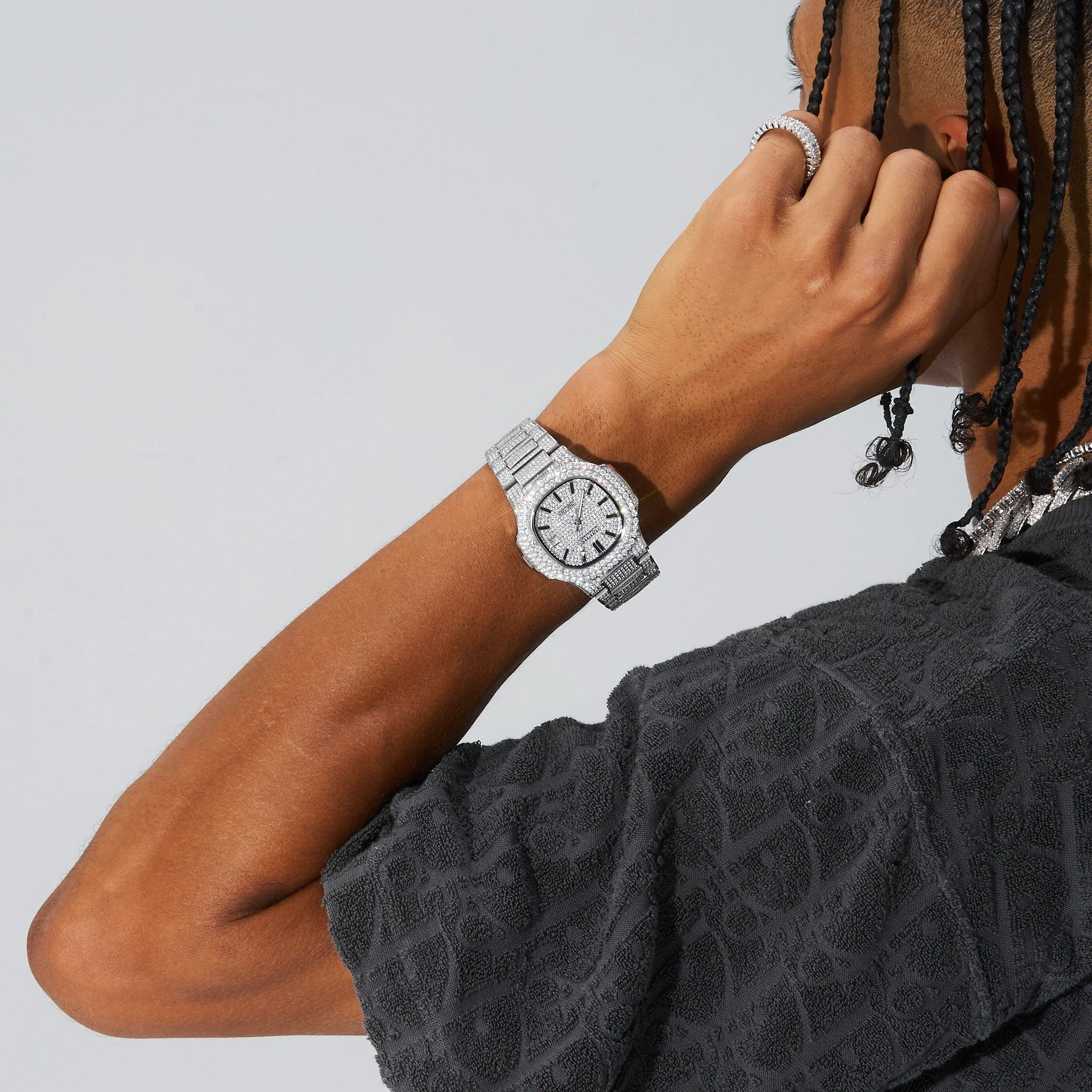 Paved Circle Face VVS Diamond Watch - White Gold - Image 6