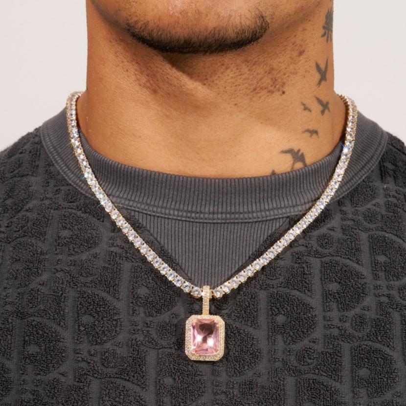Pink Opal Gem Pendant - Gold - Image 2