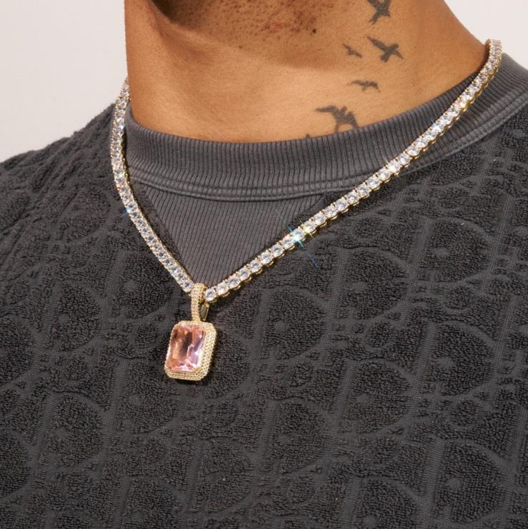 Pink Opal Gem Pendant - Gold - Image 3