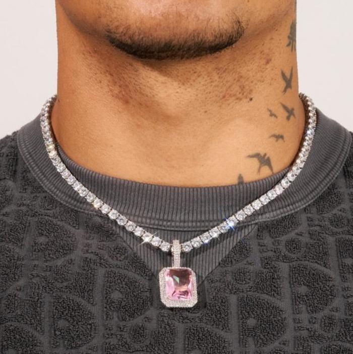 Pink Opal Gem Pendant - White Gold - Image 2