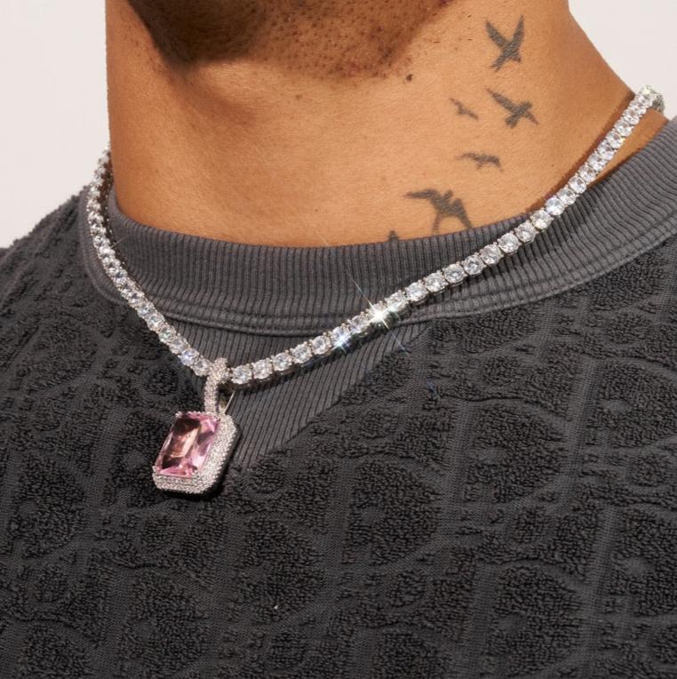 Pink Opal Gem Pendant - White Gold - Image 3