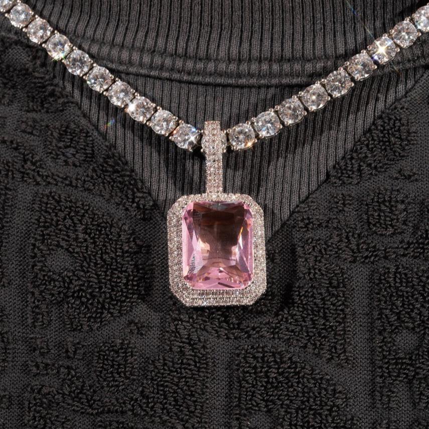 Pink Opal Gem Pendant - White Gold - Image 4