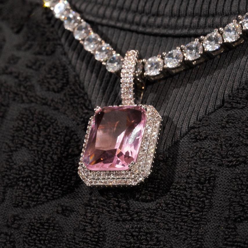 Pink Opal Gem Pendant - White Gold - Image 5