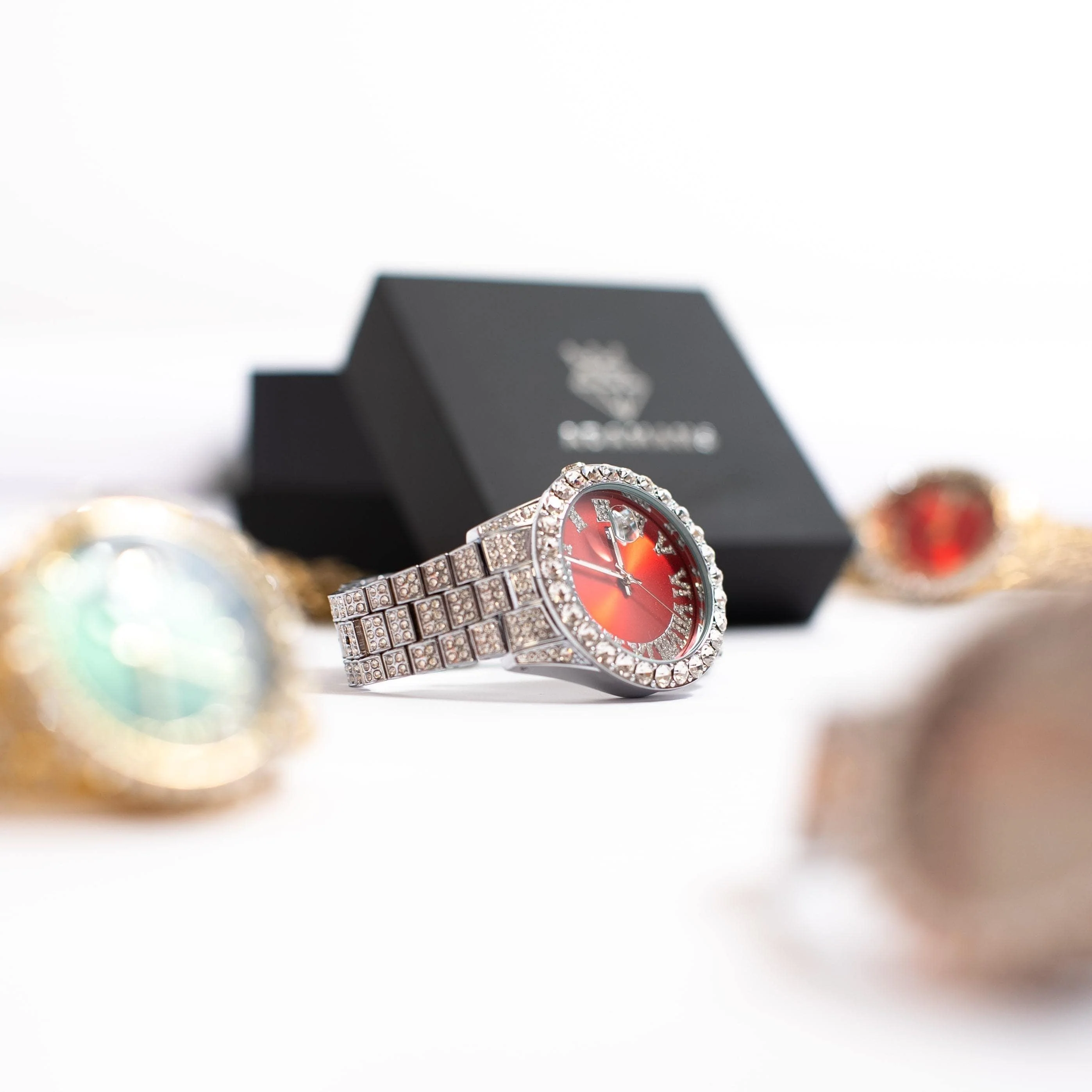 Ruby Numeral Dial Diamond Simulant Watch - Silver - Image 4