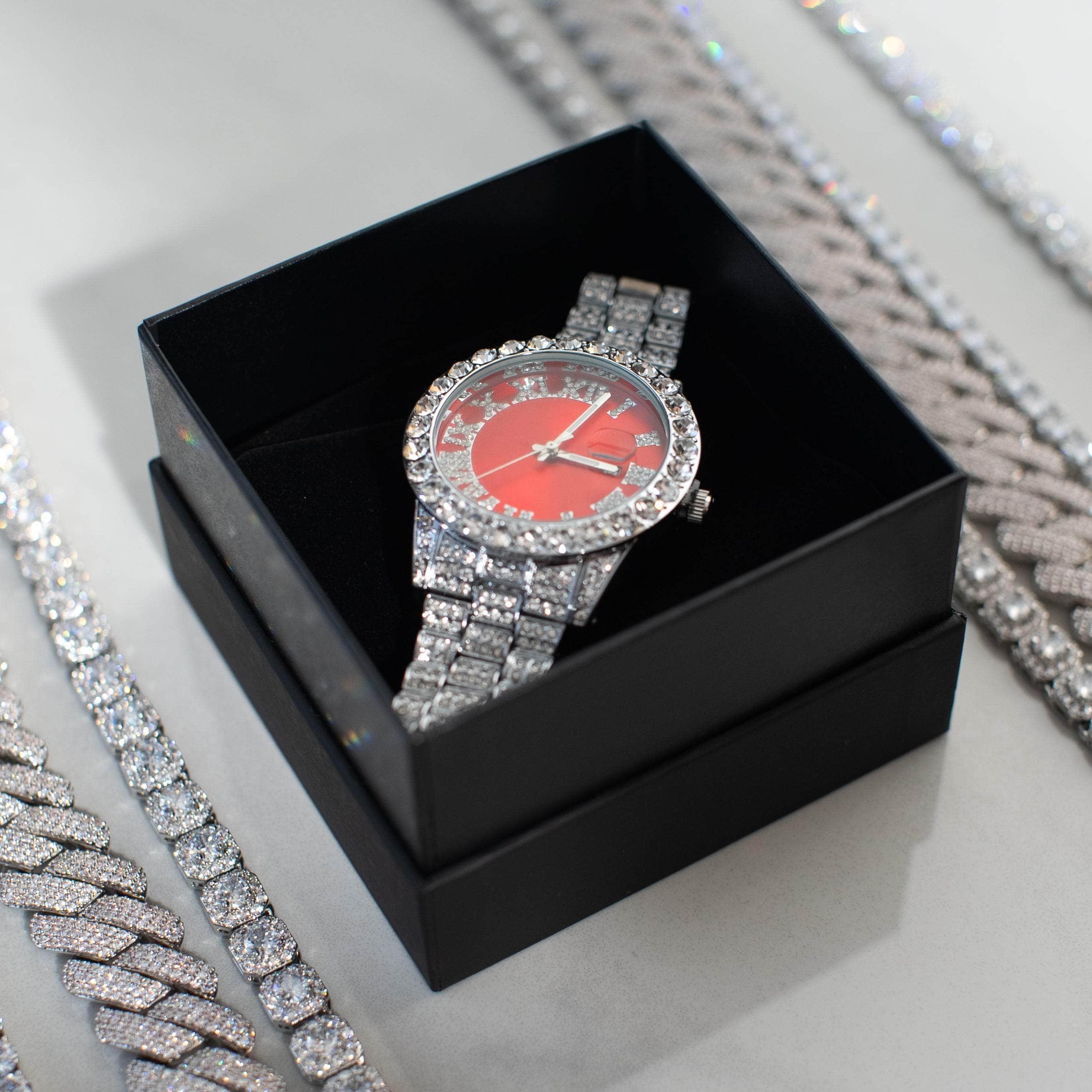 Ruby Numeral Dial Diamond Simulant Watch - Silver - Image 5