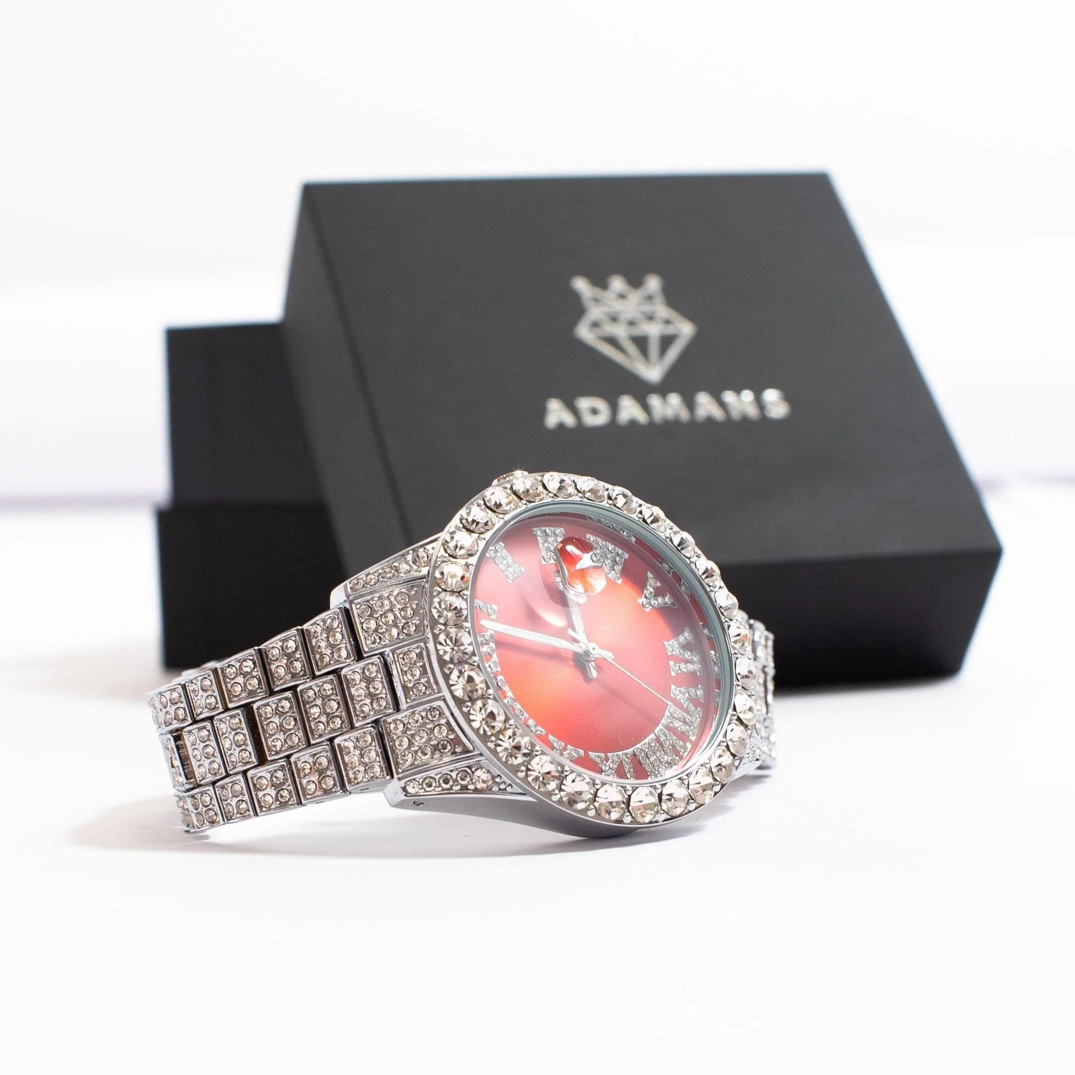 Ruby Numeral Dial Diamond Simulant Watch - Silver - Image 7