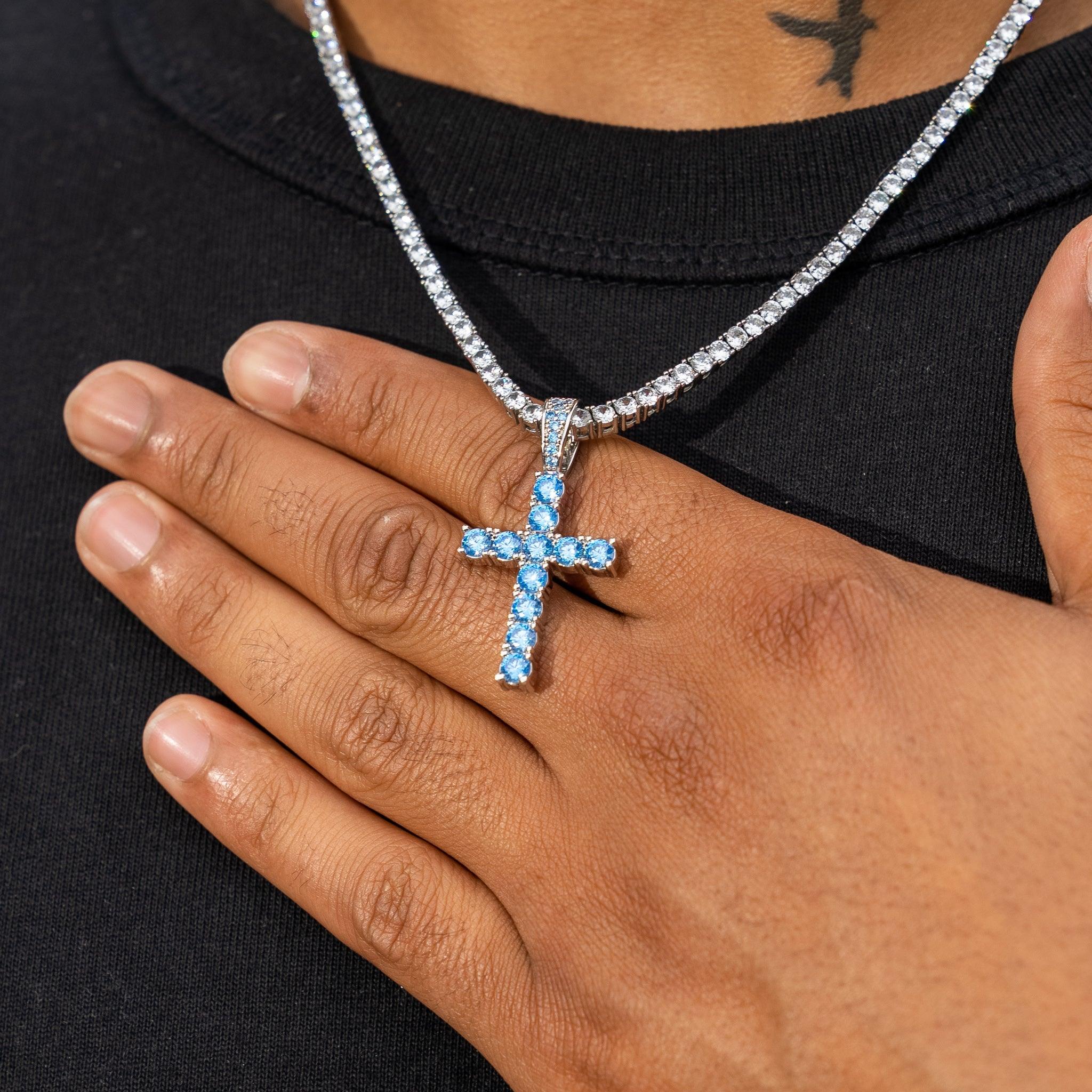Sapphire Cross Pendant - Blue - Image 2