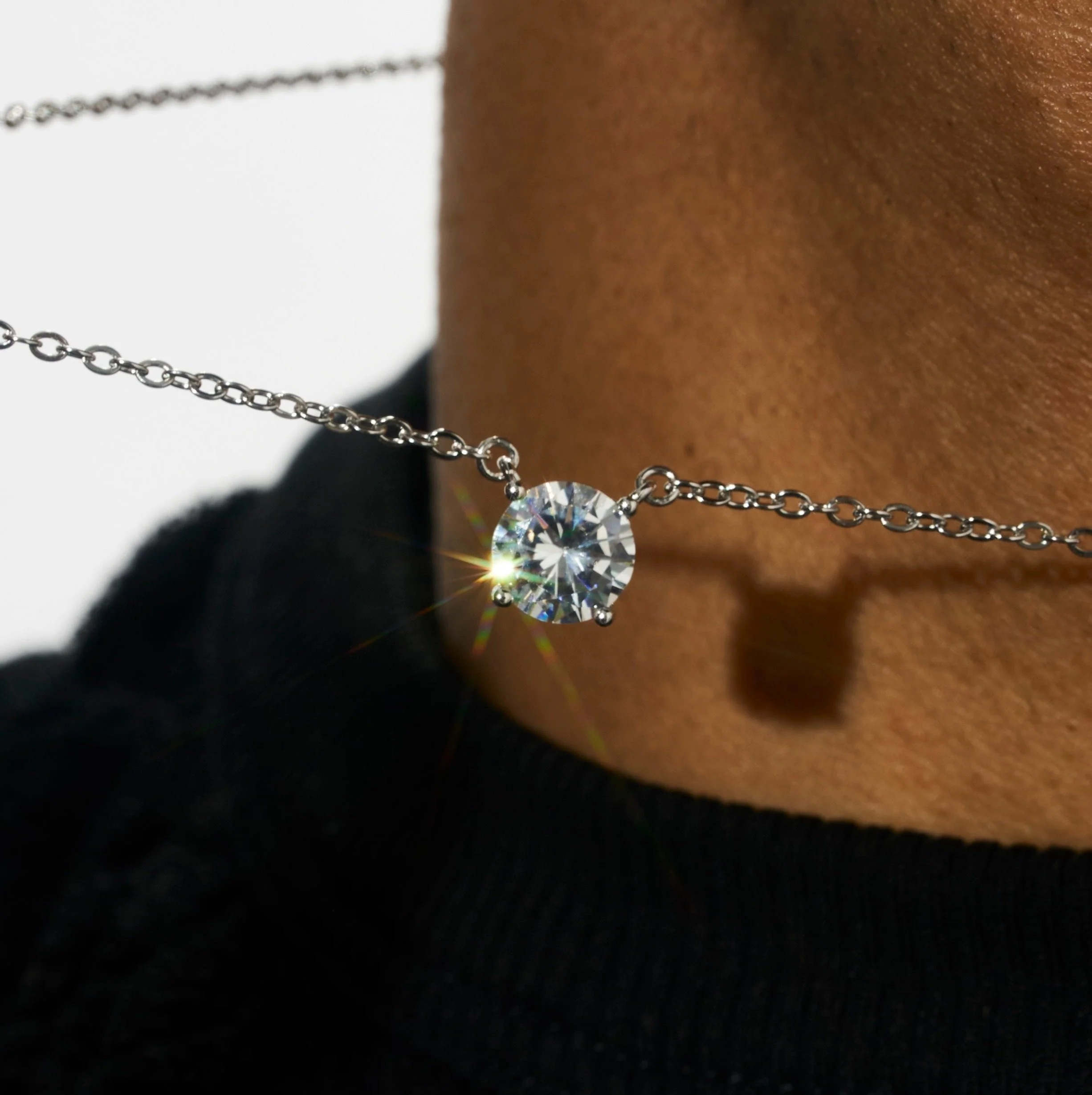 Solitaire Moissanite Adjustable Necklace - Silver - D Color - IF - Image 3