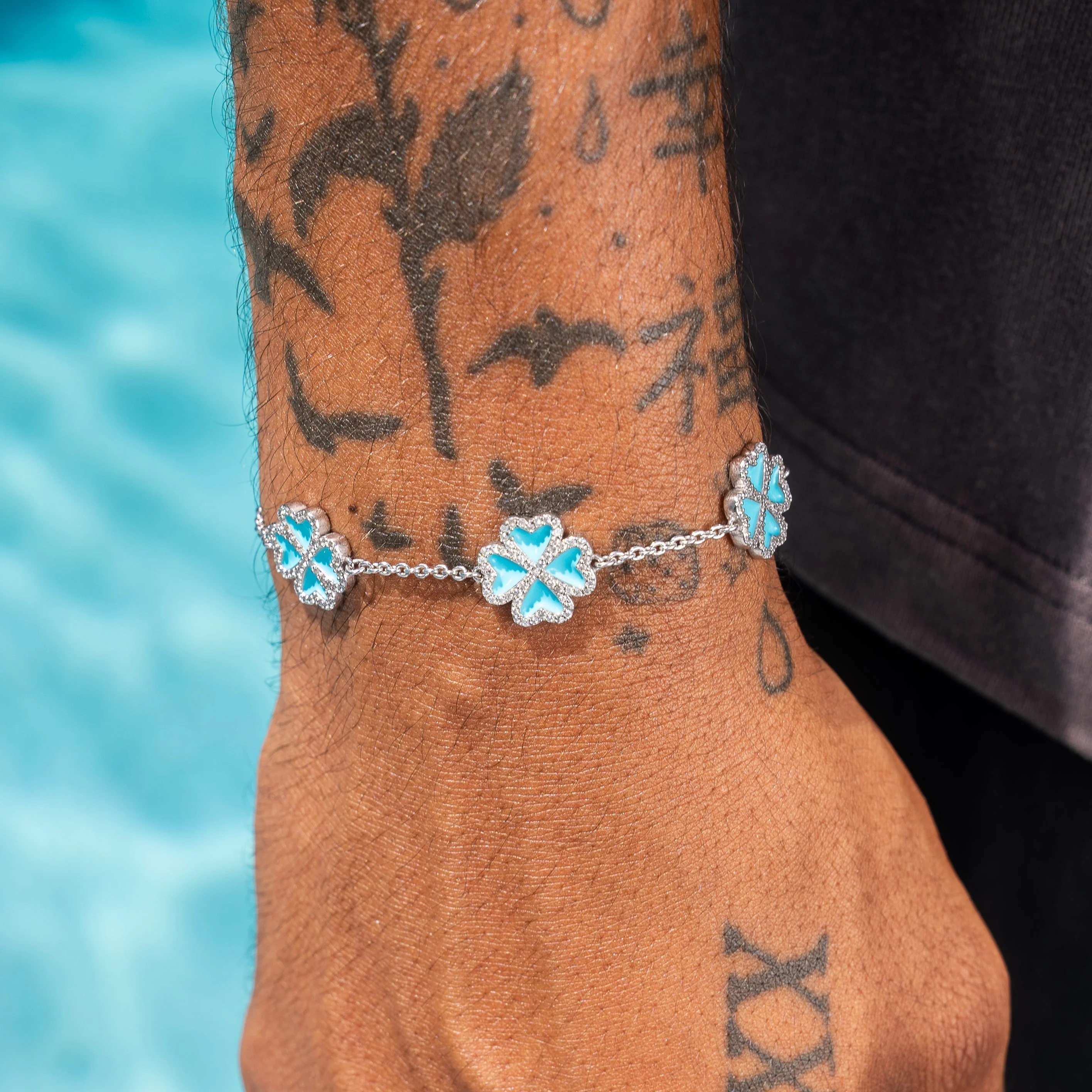 Tiffany Blue Moissanite Clover Bracelet - Silver - D Color - IF - Image 6