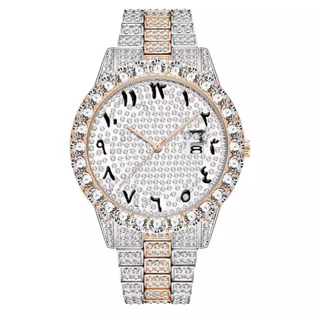 Arabic Dial Diamond Simulant Watch - Two Tone - Image 3